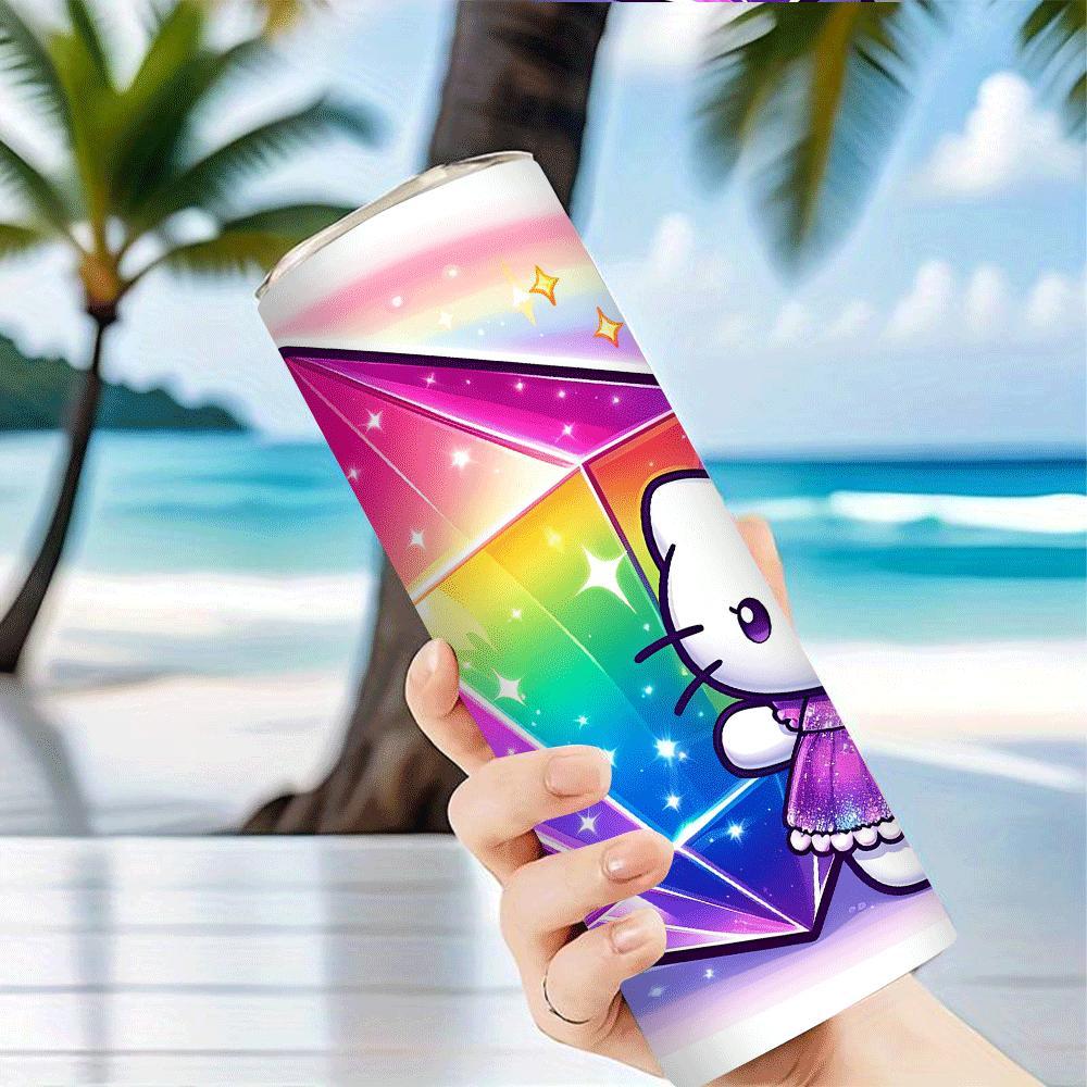 1pc Hello Kitty Stainless Steel Tumbler with Straw, Insulated Travel Mug, Durable Drinkware, with Cartoon Character Design, for Home, Office, and Outdoor Use, Ideal Gift for Friends