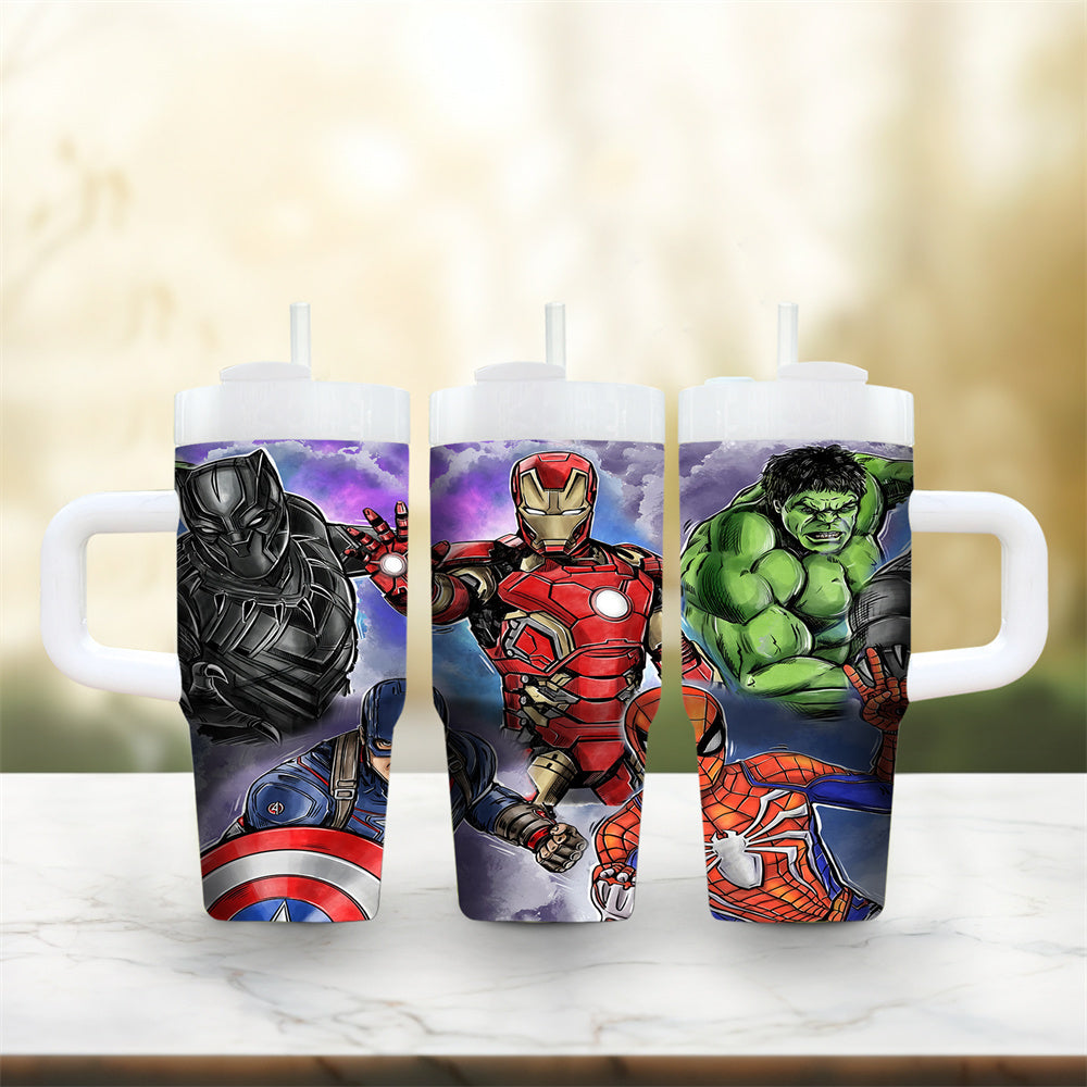 14oz Stainless Steel Tumbler with Handle and Straw, Cartoon Character Design, BPA-Free, Leak-Proof, Ideal for Coffee & Cold Drinks, with Handle and Straw, for Family & Friends, Perfect Gift for Christmas, Halloween, Valentine