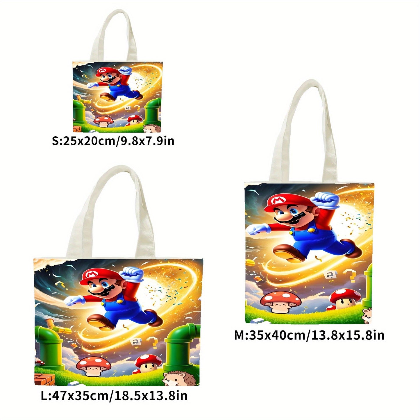 1pc SUPER MARIO Cartoon Print Tote Bag, Large Capacity Polyester Shoulder Bag with Classic Video Game Theme, Ideal for Work, College, Grocery Shopping, Fits Various Occasions Including Birthdays, Housewarming, Bachelor Partie