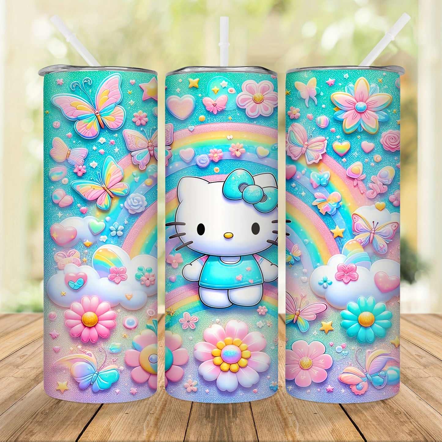 Hello Kitty 20oz Insulated Stainless Steel Tumbler with Straw - Cute Cartoon Cat, Floral & Rainbow Designs - Rust-Proof, Detachable Lid - Perfect for Relaxation, Reading, Dining - Ideal Christmas Gift, Hello Kitty Room Decor