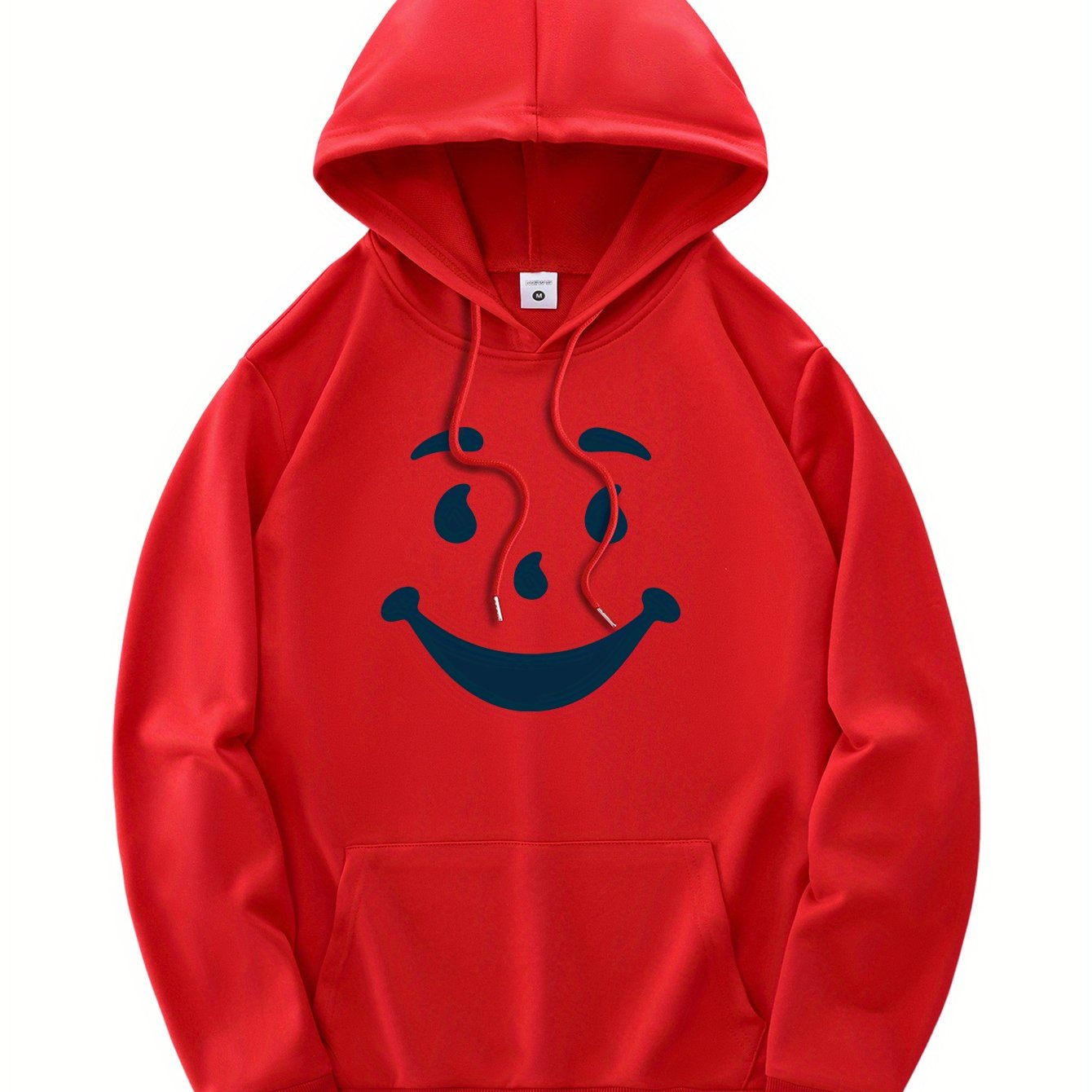 New and trendy thin Men's hooded sweatshirt, casual daily drawstring hooded sweatshirt with personality joyful face pattern, kangaroo pocket, Men's top
