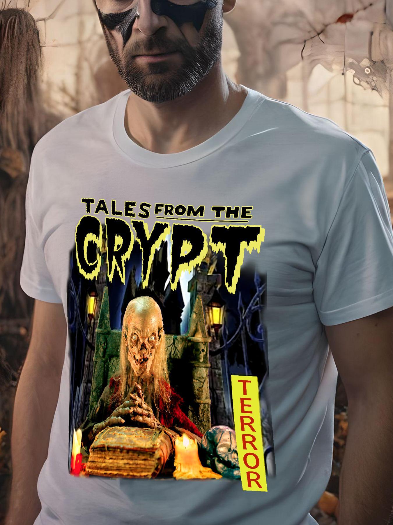 Tales From The Crypt Cotton Printed T-Shirt for Men, Featuring Crypt Keeper, Perfect for Horror Movie Fans, Ideal Zombie Halloween Costume or Gift