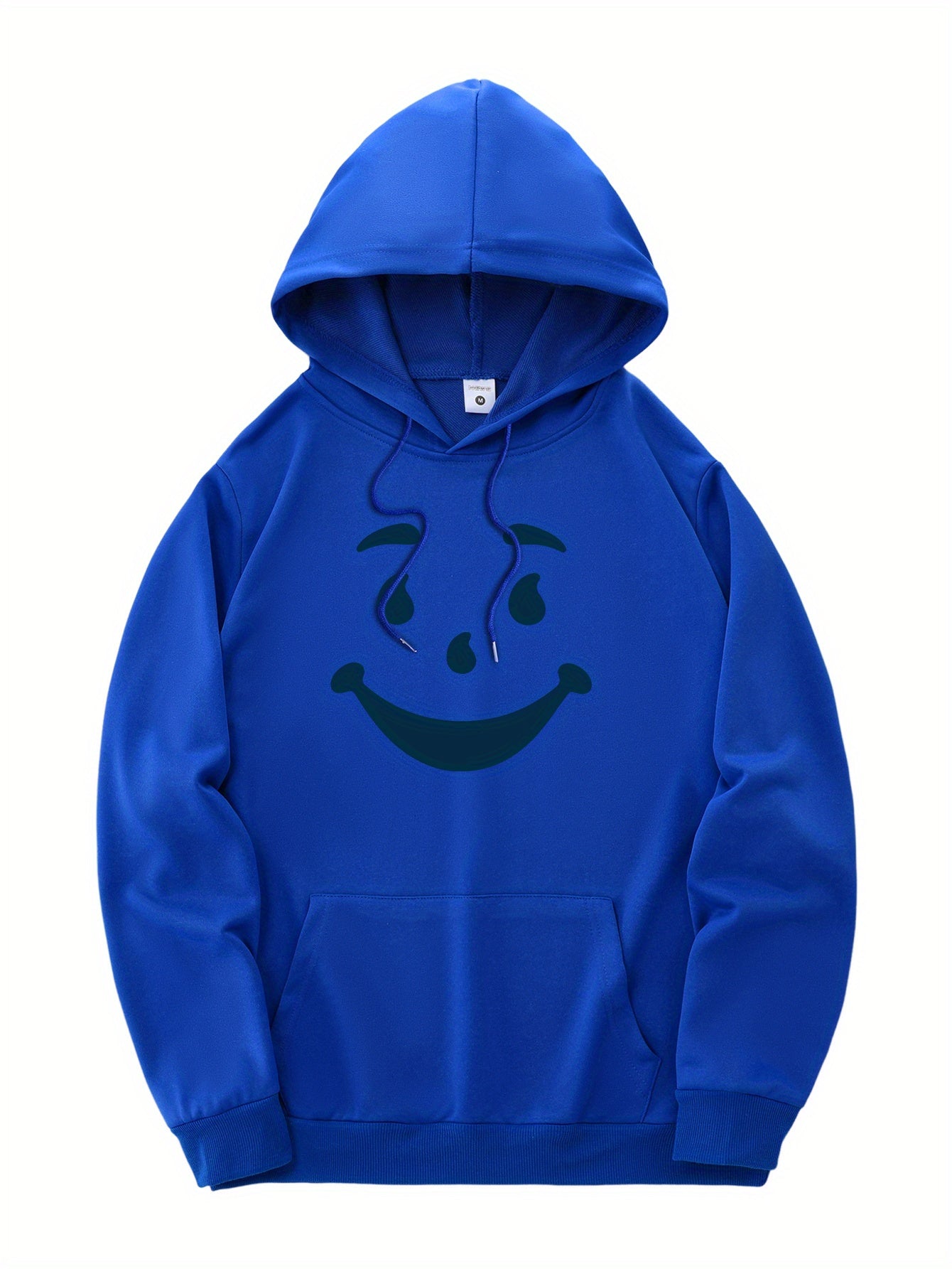 New and trendy thin Men's hooded sweatshirt, casual daily drawstring hooded sweatshirt with personality joyful face pattern, kangaroo pocket, Men's top