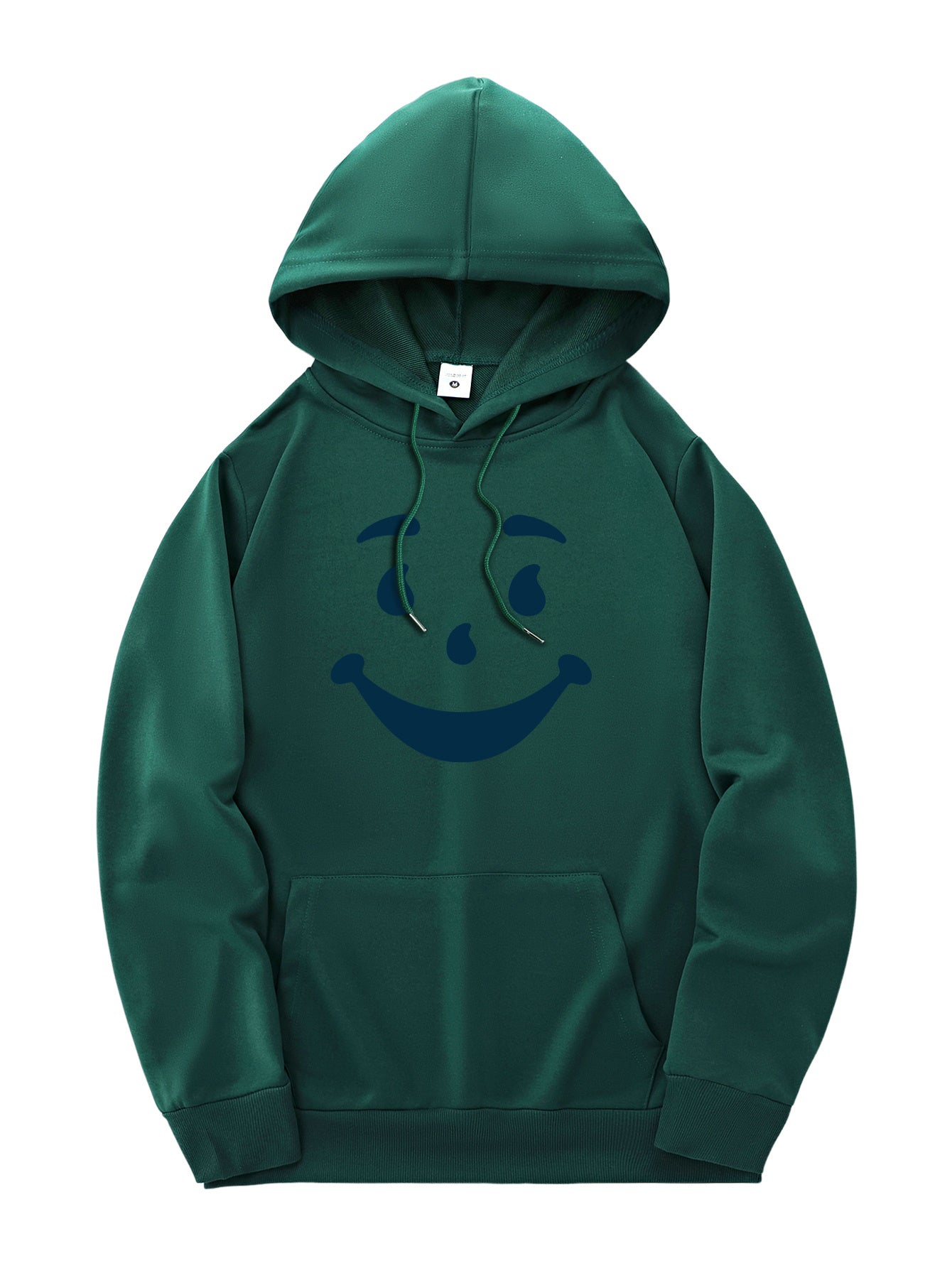 New and trendy thin Men's hooded sweatshirt, casual daily drawstring hooded sweatshirt with personality joyful face pattern, kangaroo pocket, Men's top