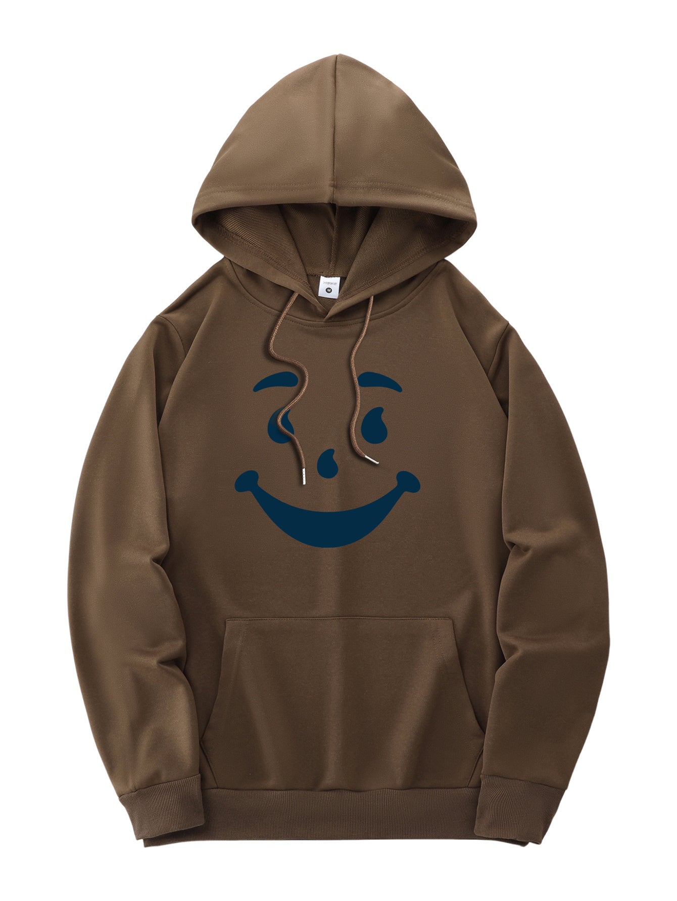 New and trendy thin Men's hooded sweatshirt, casual daily drawstring hooded sweatshirt with personality joyful face pattern, kangaroo pocket, Men's top