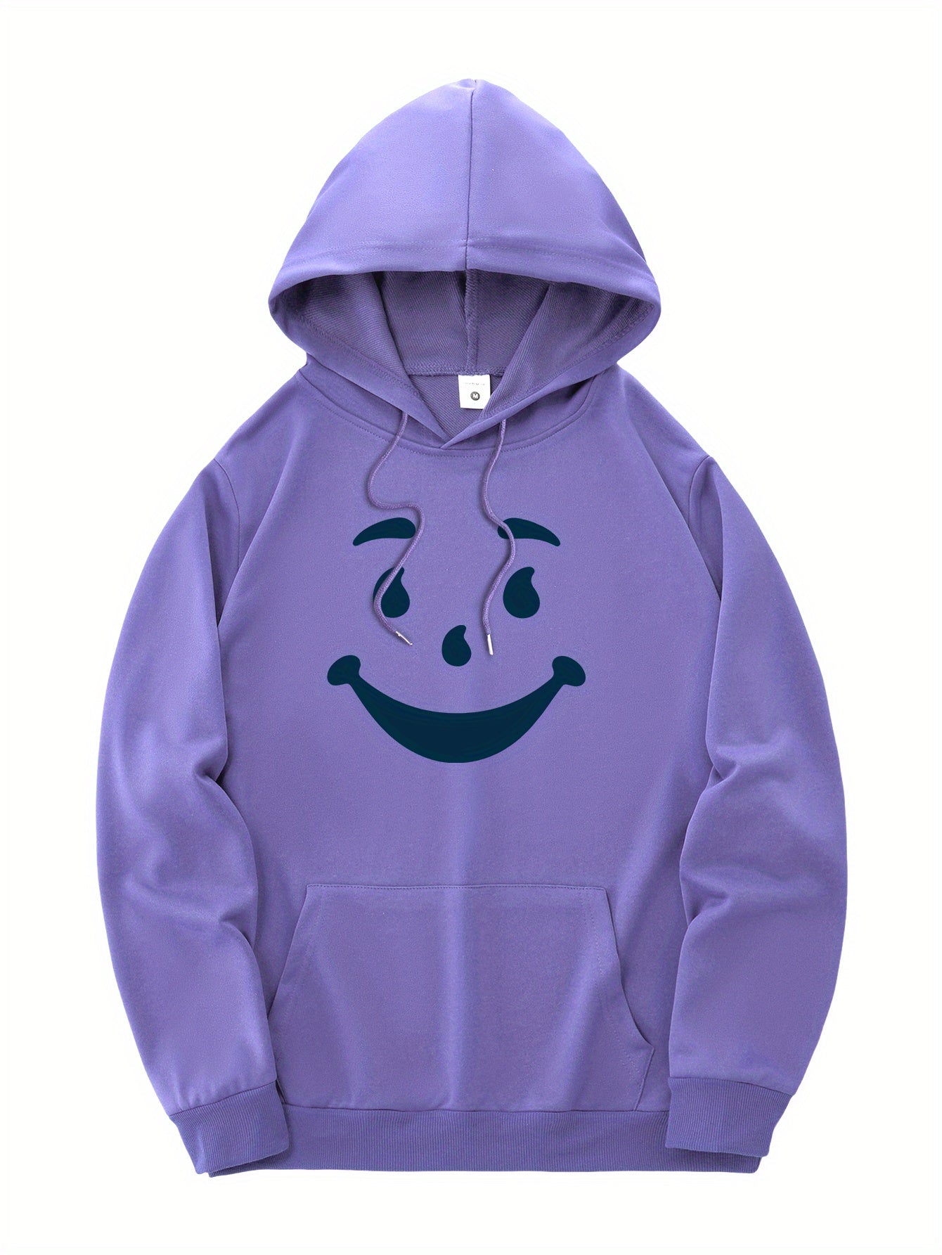 New and trendy thin Men's hooded sweatshirt, casual daily drawstring hooded sweatshirt with personality joyful face pattern, kangaroo pocket, Men's top