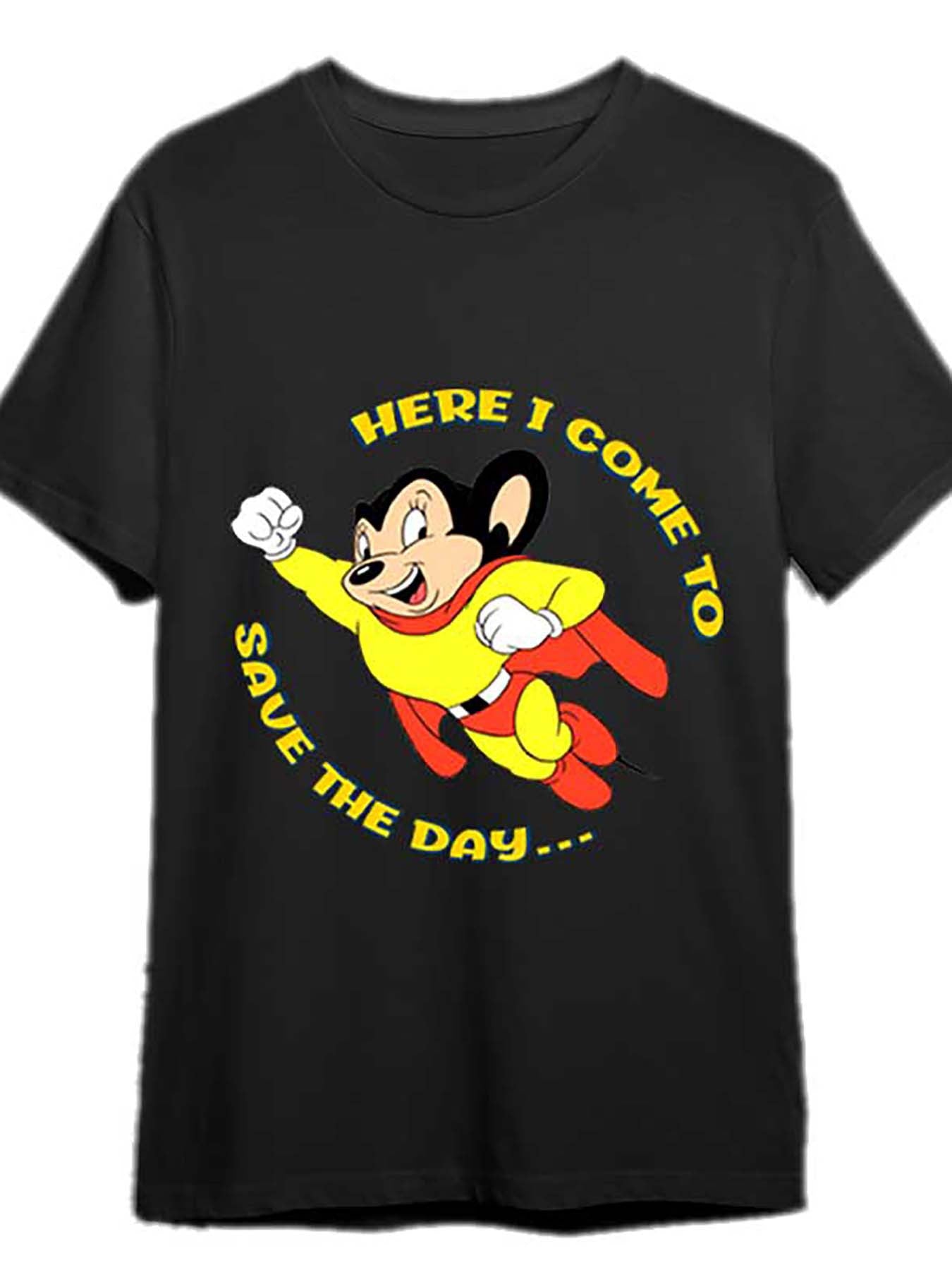 Mighty Mouse, here I come, to save the world! Classic t-shirt 334554 funny men's short sleeve printed T-shirt series, black PR
