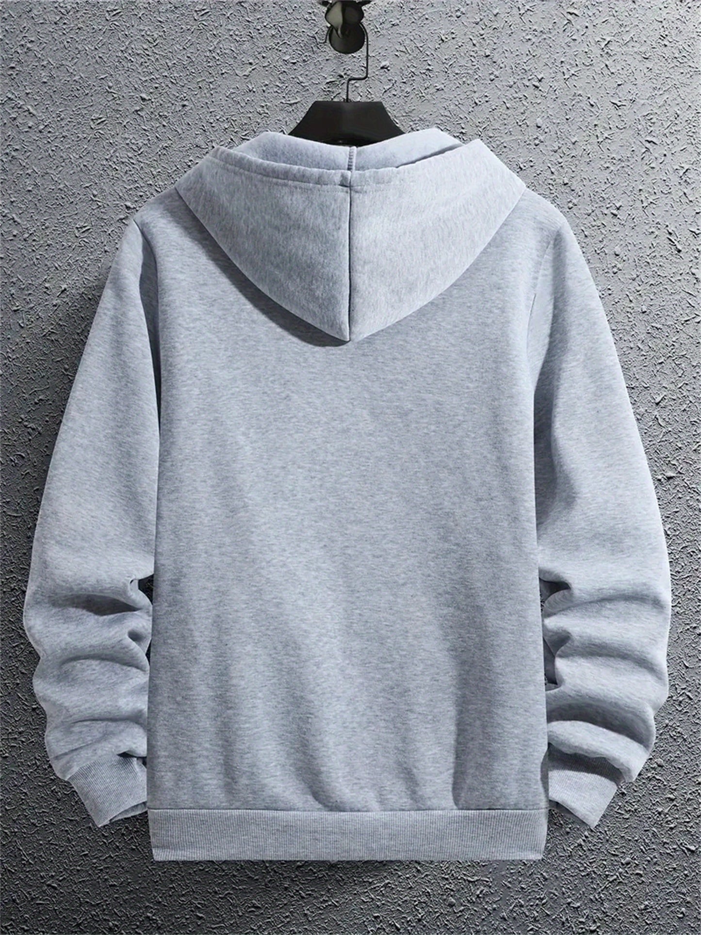 1pc Men'S Fashion Casual Pullover Hoodie with Letter Print, Long Sleeve Zip-Up Hooded Jacket with Kangaroo Pocket, Polyester Stretch Fabric, Regular Fit for All Seasons