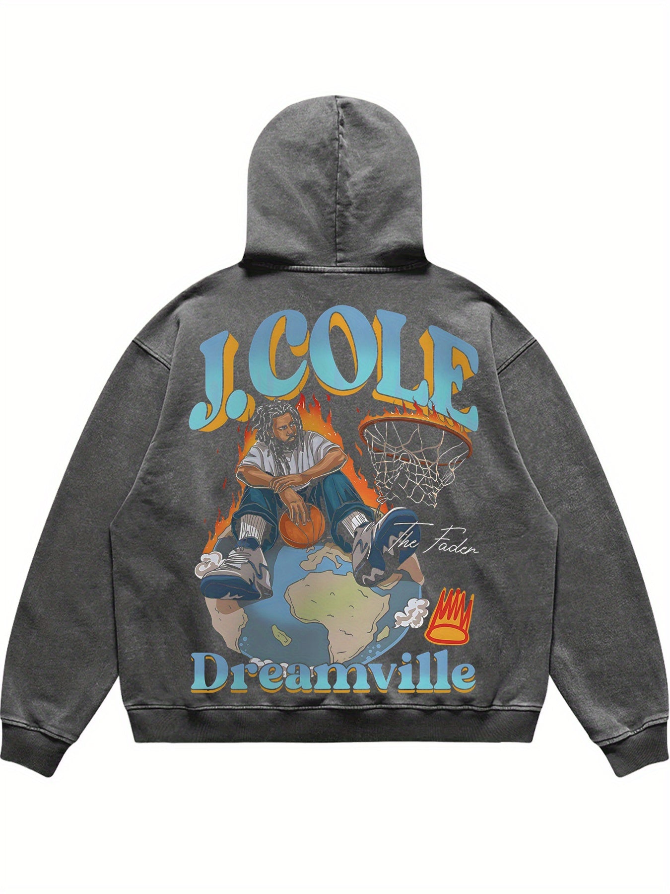 Retro Washed J Cole Street Basketball Flame Funny Men's Hoodie