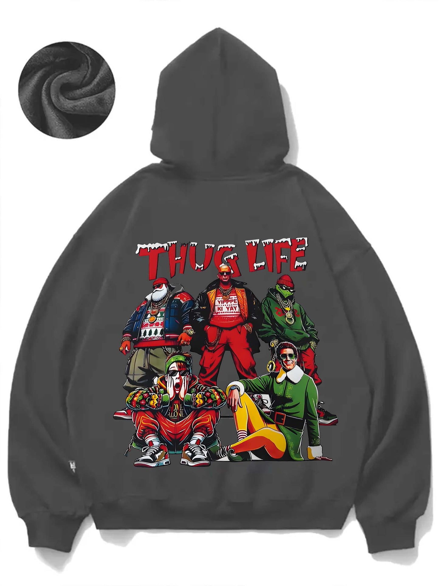 Men'S Casual Hooded Sweatshirt with Thug Life Graphic Print, Polyester Knit Fabric, Regular Fit, with Drawstring Hood, Slight Stretch, Alphabet Pattern for Fall/Winter