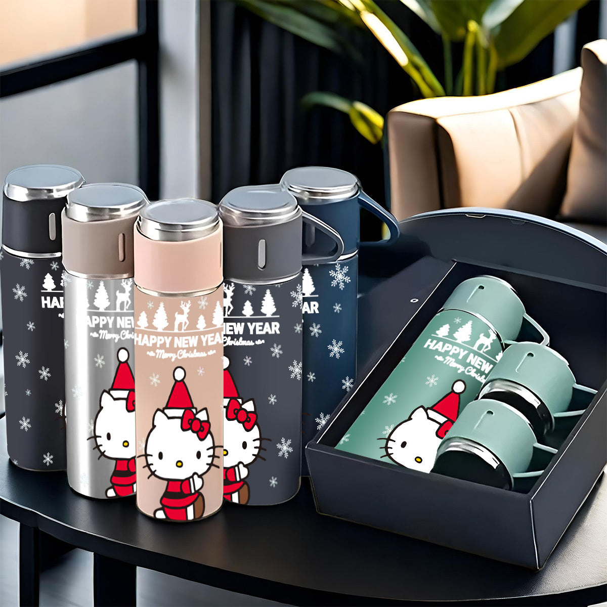 1pc Sanrio Hello Kitty 3-in-1 Vacuum Insulated Bottle, 304 Stainless Steel Coffee Cup with 3 Lids, Non-Skid, Heat Resistant, Washable, Ideal for Hot & Cold Drinks, Perfect for Office, Camping, Indoor Use, Great for Christmas,