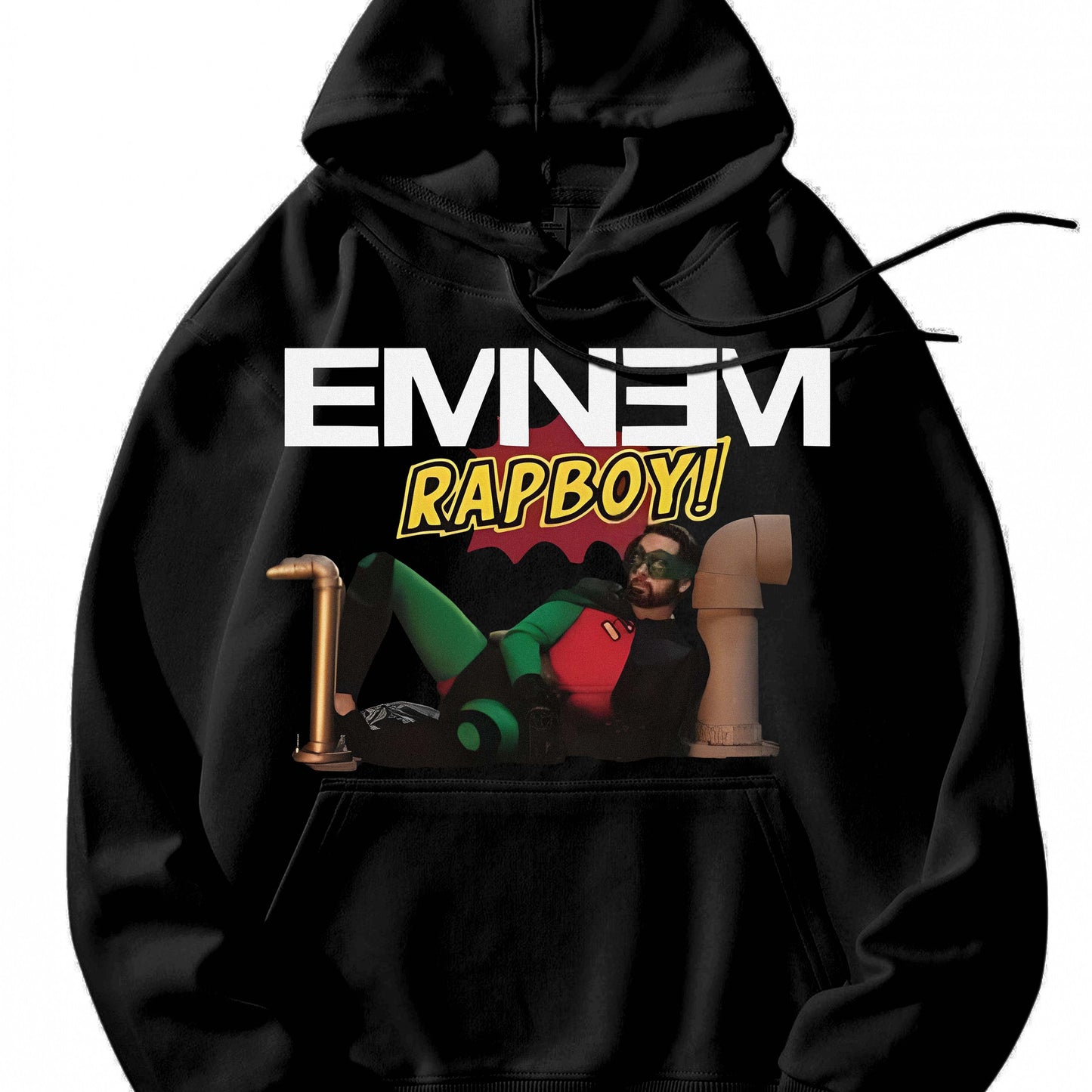 Eivnevi Rapboy! Men'S Fashion Hooded Sweatshirt, with Plush Bonnet and Rope, Suitable for Autumn and Winter Style, Black
