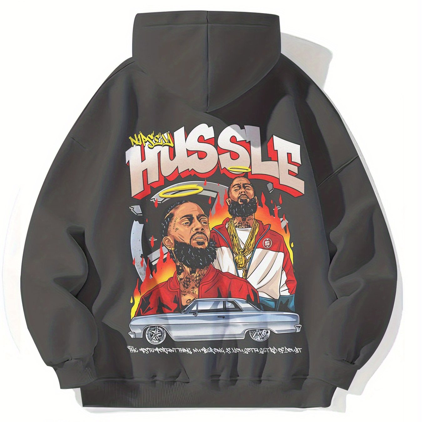 1pc Hussle BLK Graphic Hoodie for Men and Women - Cotton Blend Street Style Pullover with Drawstring, Long Sleeve, Kangaroo Pocket - Digital Heat Transfer Portrait Design, Regular Fit Hooded Sweatshirt for Casual Daily Wear