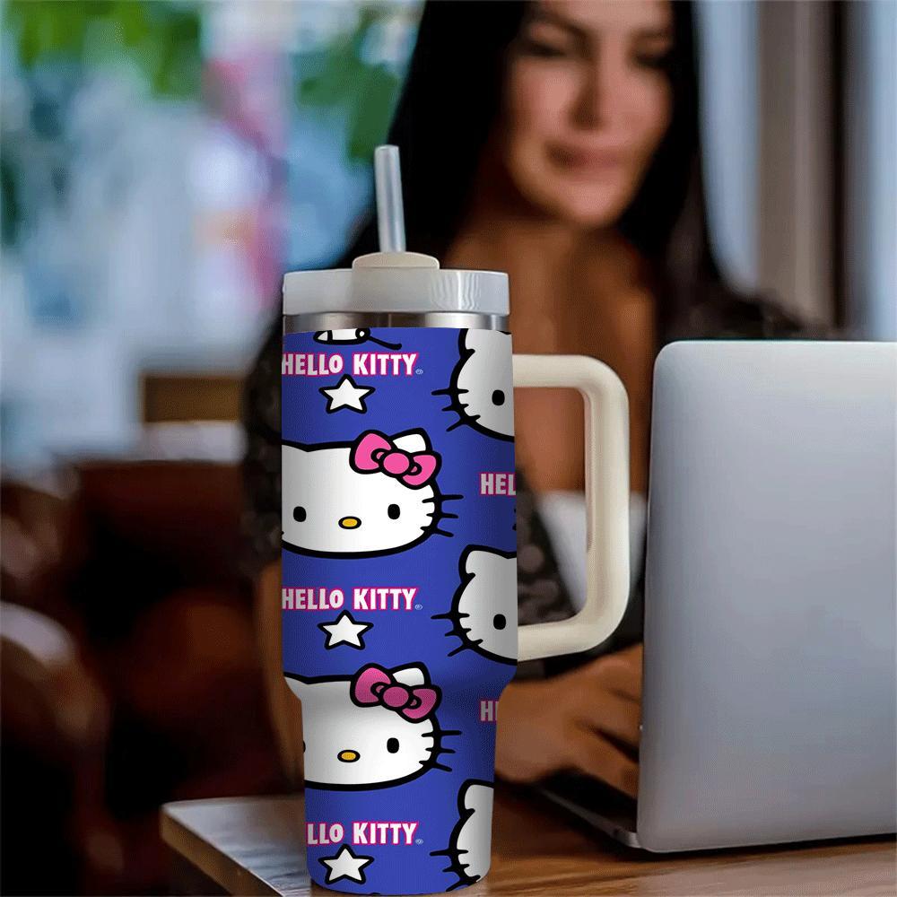 Hello Kitty 40oz Insulated Stainless Steel Tumbler - Double Wall Vacuum Travel Mug with Handle & Straw, Fits Car Cup Holder, Water Bottle