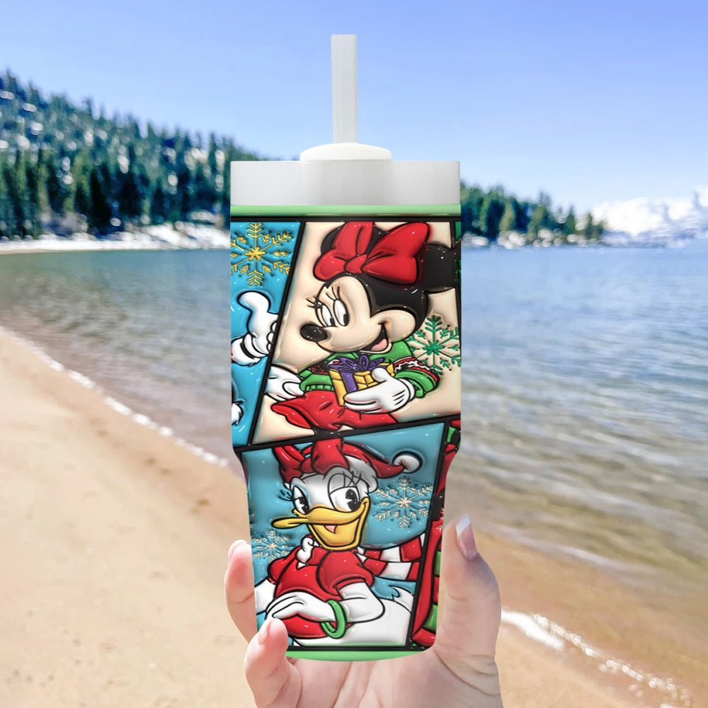 1pc Disney 14oz Stainless Steel Tumbler with Cartoon Christmas Characters, Insulated Travel Mug with Straw, Hand Wash Only, BPA-Free, Round Shape, Ideal for Car/Home Use, Perfect Gift for Family and Friends - Ramadan (Eid Al-