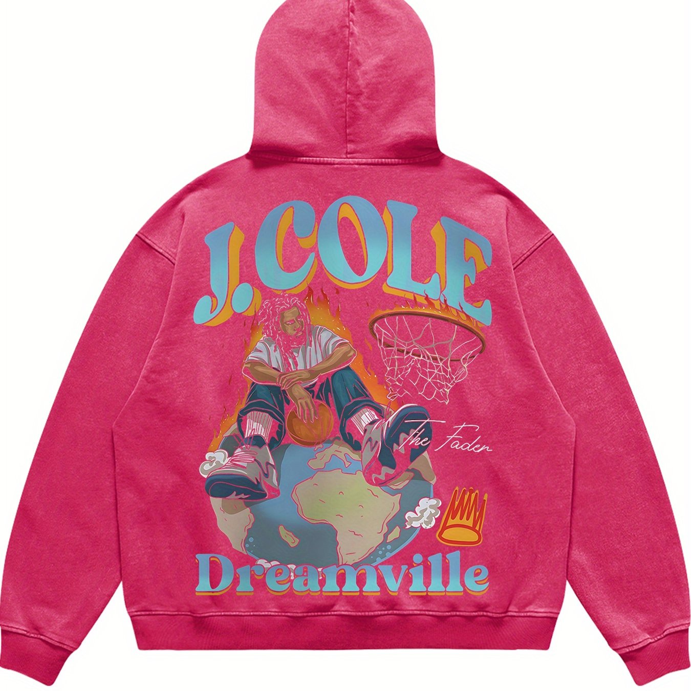 Retro Washed J Cole Street Basketball Flame Funny Men's Hoodie