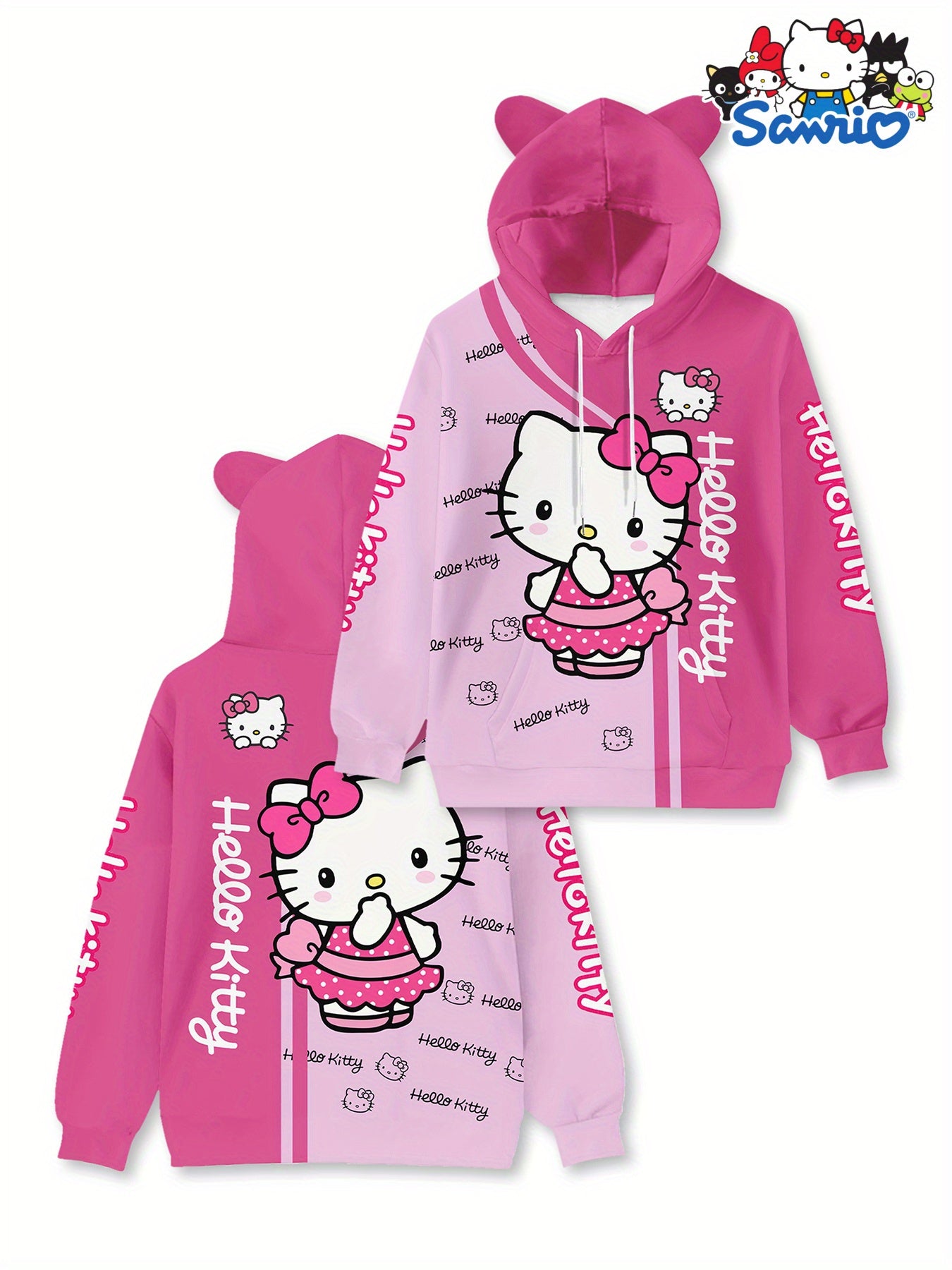 Hello Kitty Cozy Hoodie for Women - Casual Long Sleeve with Pockets, Soft Polyester Knit, Machine Washable - Perfect for Fall/Winter, Novelty Cat, Sweatshirt