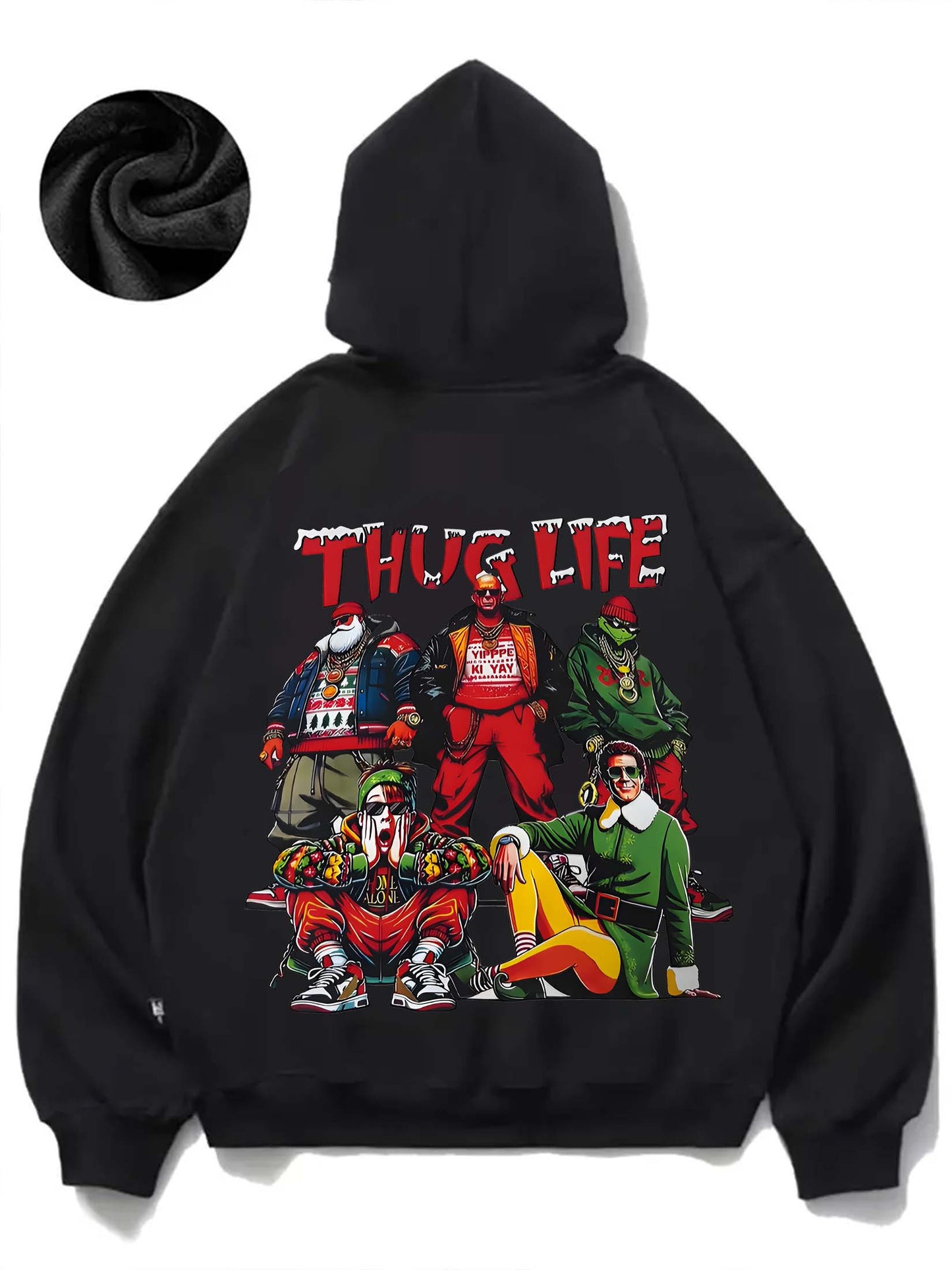 Men'S Casual Hooded Sweatshirt with Thug Life Graphic Print, Polyester Knit Fabric, Regular Fit, with Drawstring Hood, Slight Stretch, Alphabet Pattern for Fall/Winter