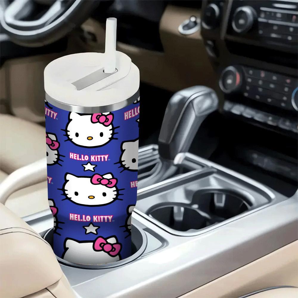 Hello Kitty 40oz Insulated Stainless Steel Tumbler - Double Wall Vacuum Travel Mug with Handle & Straw, Fits Car Cup Holder, Water Bottle