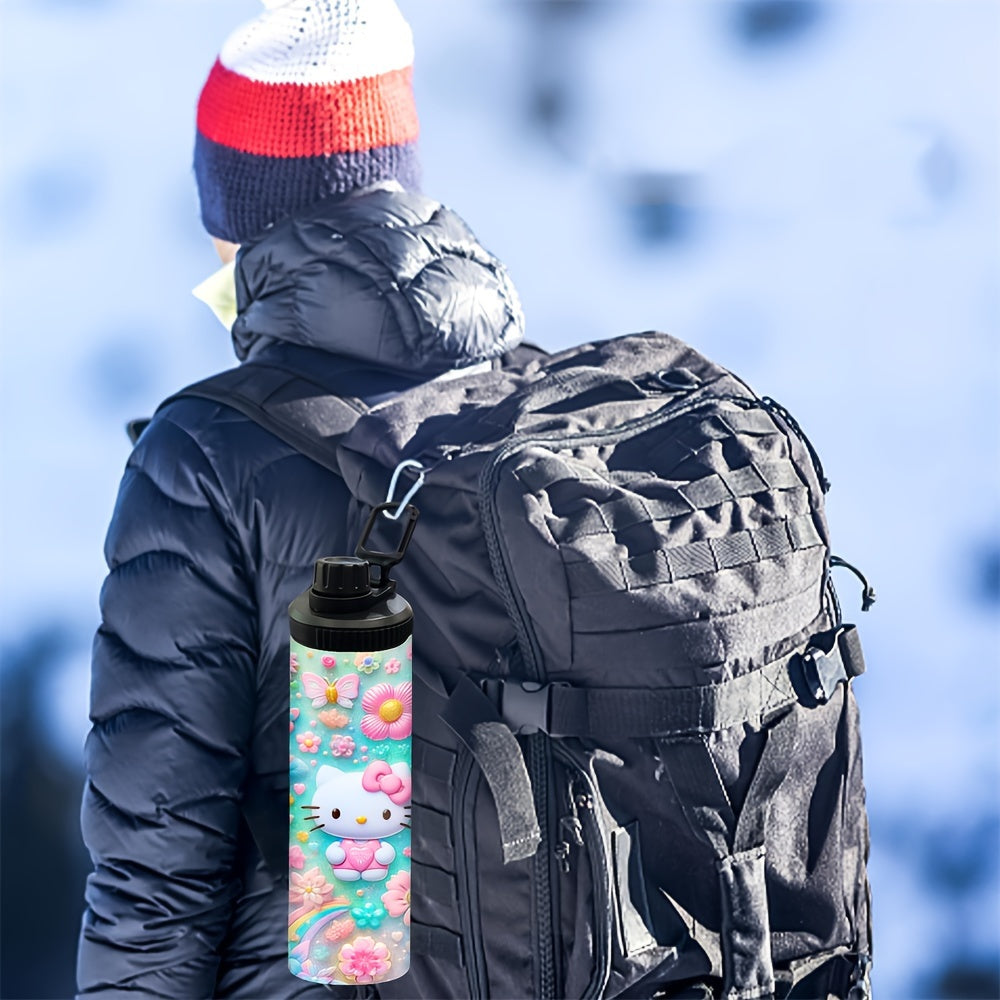 1pc Customized 20oz Hello Kitty Water Bottle, Double-Wall Stainless Steel, Durable Leak-Proof Insulated Tumbler, Perfect for Hiking, Biking, Fitness, Outdoor Travel - Christmas Gift Idea
