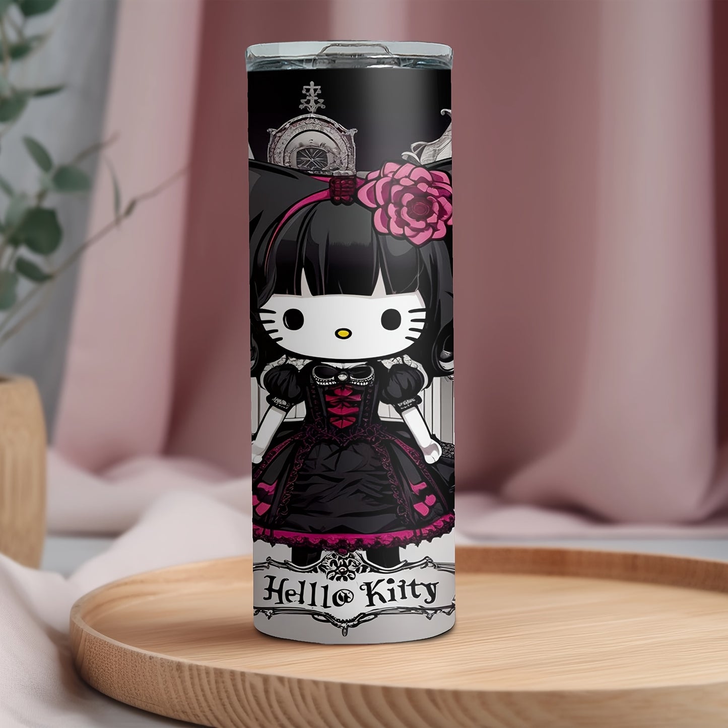 Hello Kitty 20oz Stainless Steel Insulated Tumbler with Straw - Dark Cat Design, Rust-Proof & Detachable Cover, Perfect Gift for Family and Friends