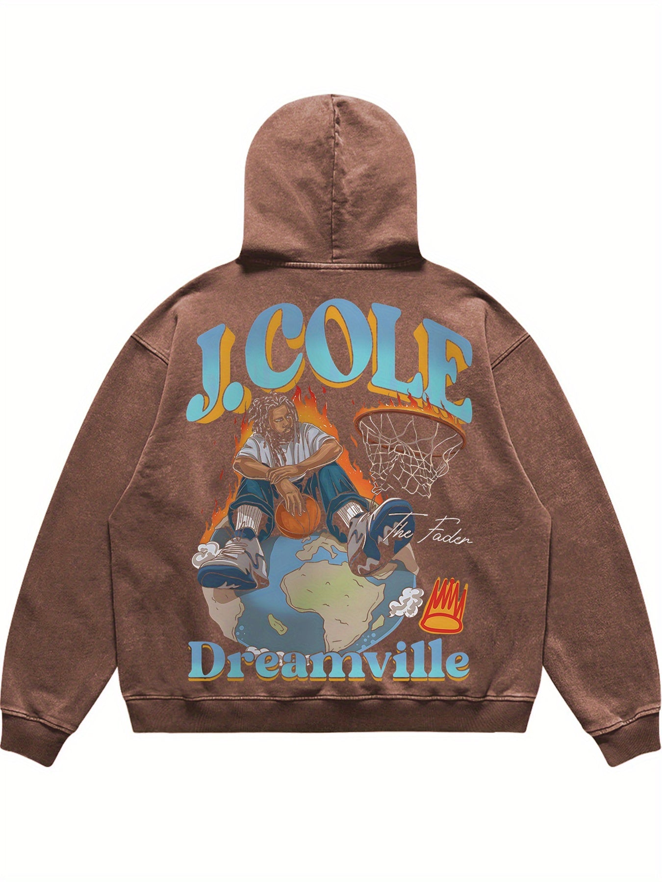 Retro Washed J Cole Street Basketball Flame Funny Men's Hoodie