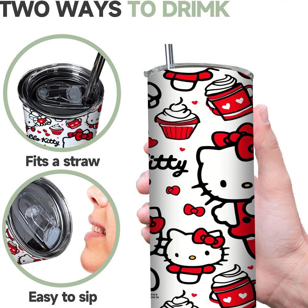 1pc Hello Kitty Stainless Steel Tumbler with Straw, Insulated Travel Mug, Durable Beverage Cup, with Straw for Cold/Hot Drinks, for Home & Outdoor Use, Ideal Gift for Friends