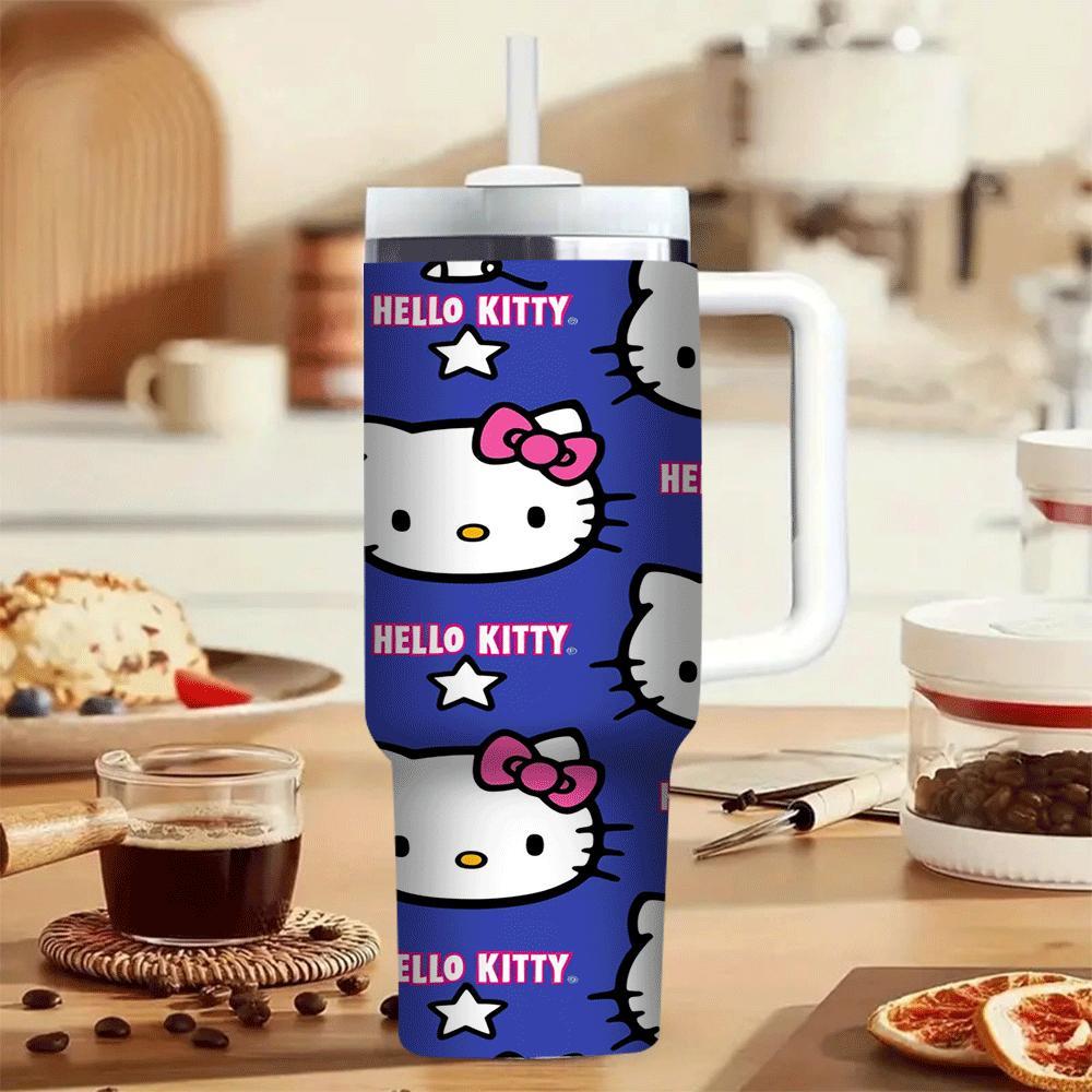 Hello Kitty 40oz Insulated Stainless Steel Tumbler - Double Wall Vacuum Travel Mug with Handle & Straw, Fits Car Cup Holder, Water Bottle