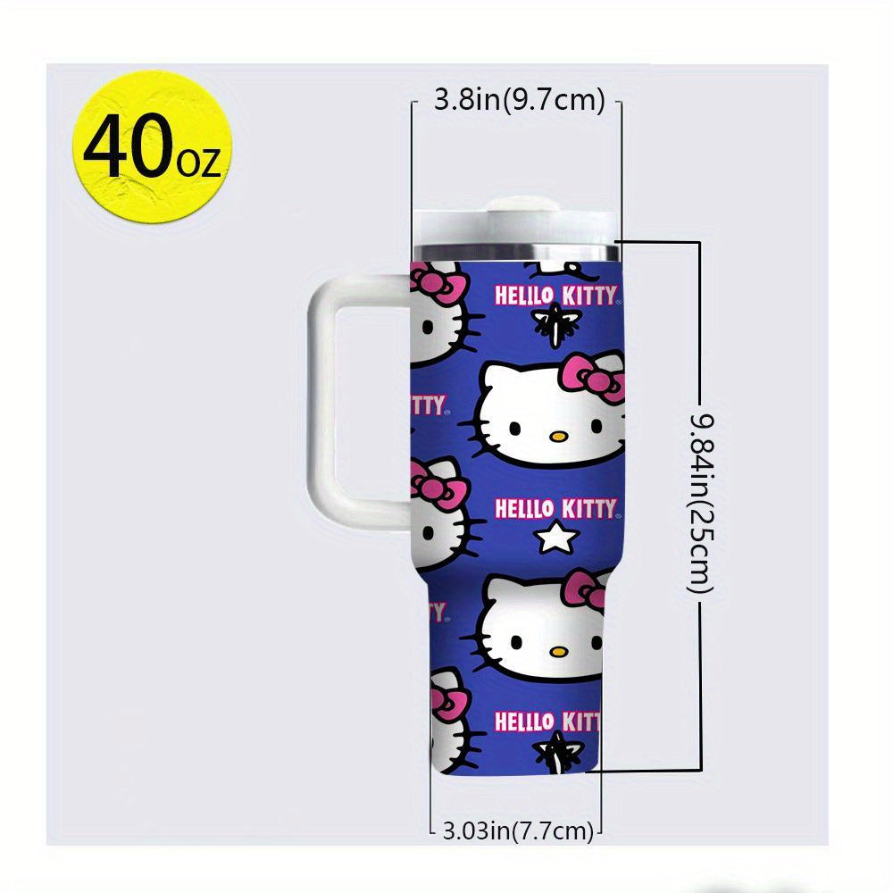 Hello Kitty 40oz Insulated Stainless Steel Tumbler - Double Wall Vacuum Travel Mug with Handle & Straw, Fits Car Cup Holder, Water Bottle