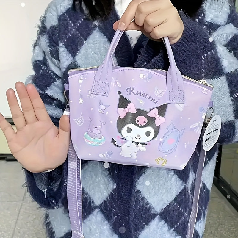Adorable, Sanrio Kuromi & Hello Kitty Fashion Tote - Cute Cartoon Shoulder Bag with Multiple Compartments, Durable Polyester, Perfect for Daily Commute