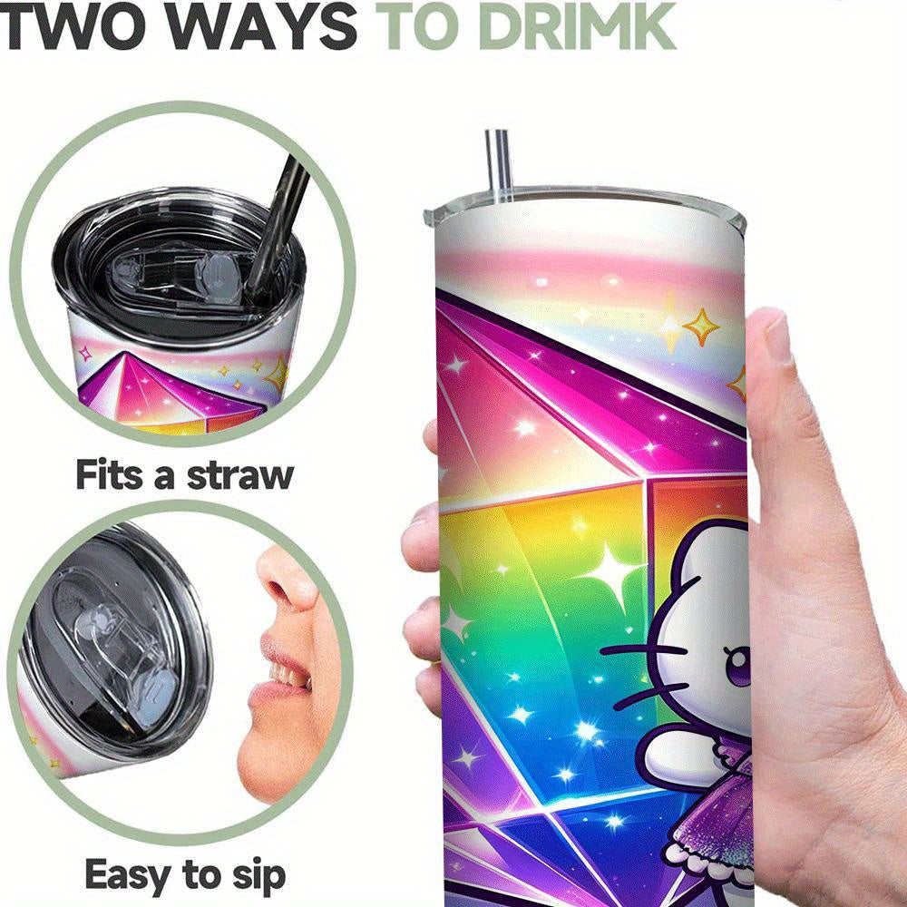 1pc Hello Kitty Stainless Steel Tumbler with Straw, Insulated Travel Mug, Durable Drinkware, with Cartoon Character Design, for Home, Office, and Outdoor Use, Ideal Gift for Friends