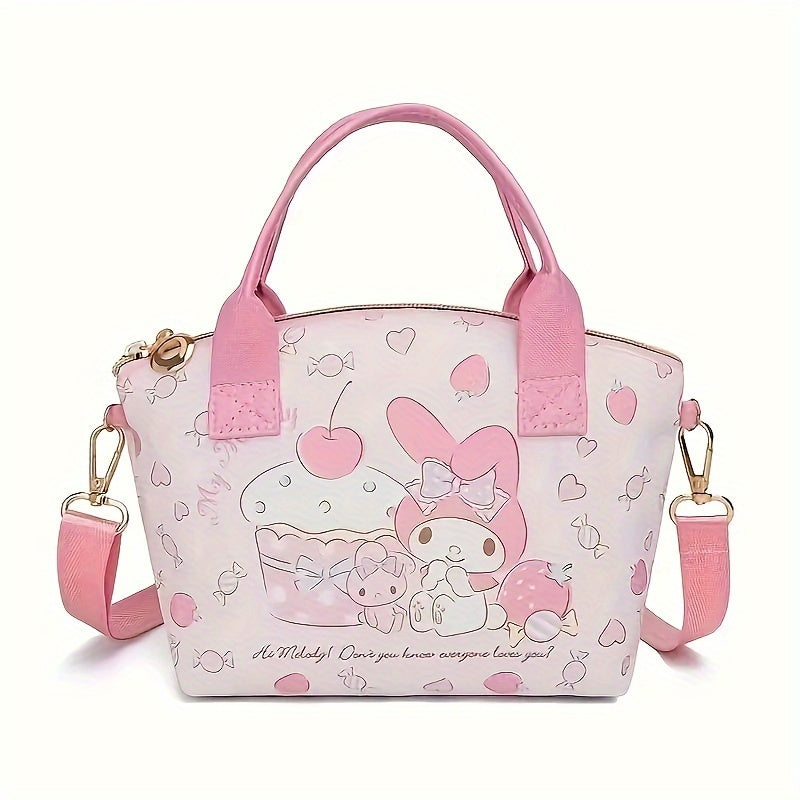 Adorable, Sanrio Kuromi & Hello Kitty Fashion Tote - Cute Cartoon Shoulder Bag with Multiple Compartments, Durable Polyester, Perfect for Daily Commute