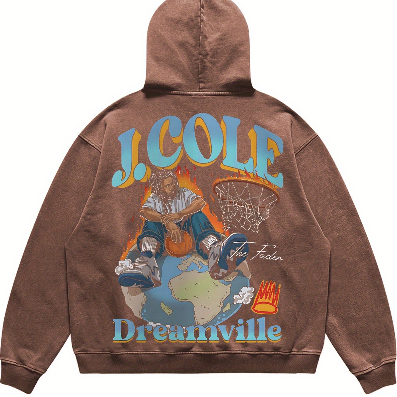 Retro Washed J Cole Street Basketball Flame Funny Men's Hoodie