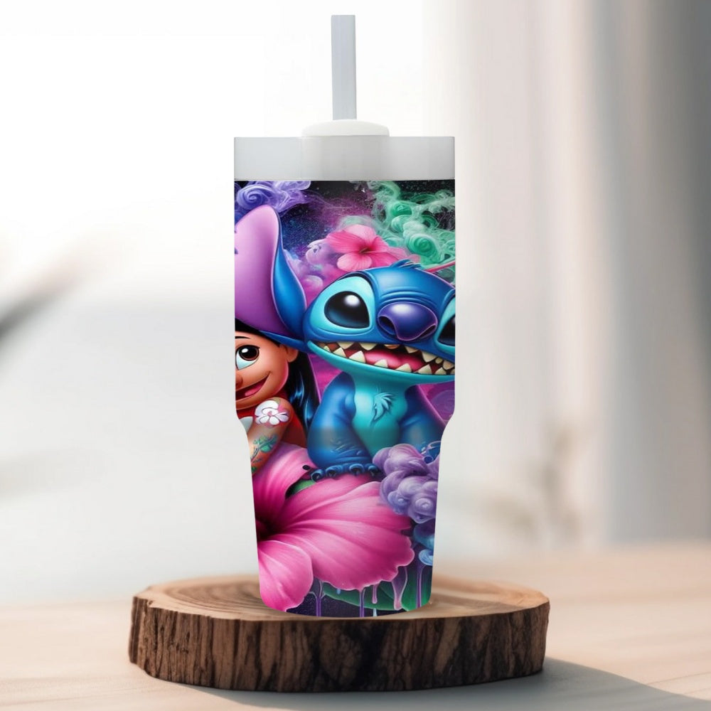 14oz Stainless Steel Tumbler with Straw, Cartoon Character Print, Vacuum Insulated Travel Mug, BPA-Free, Hand Wash Only, with Straw for Home, Car, Gift for Family and Friends