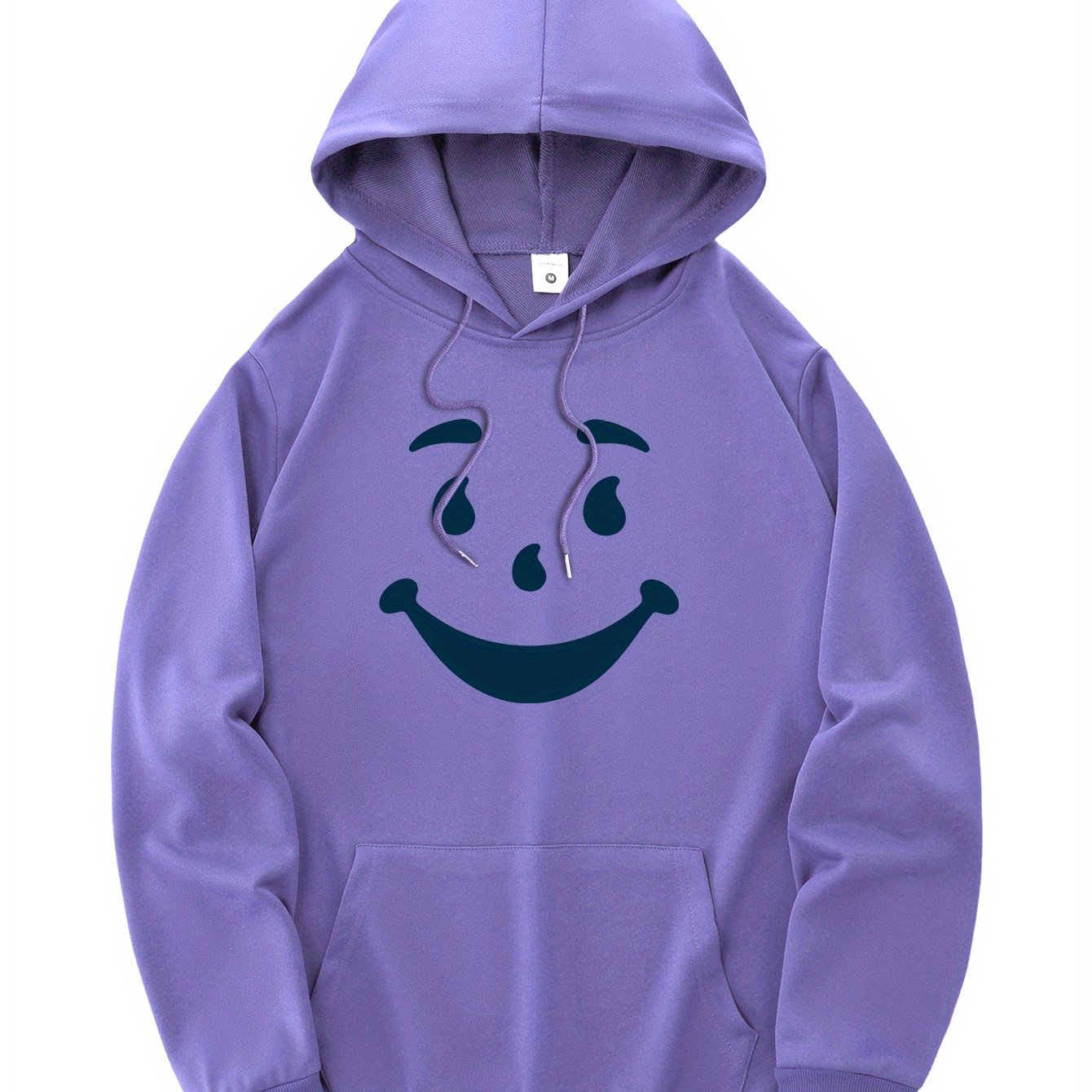 New and trendy thin Men's hooded sweatshirt, casual daily drawstring hooded sweatshirt with personality joyful face pattern, kangaroo pocket, Men's top