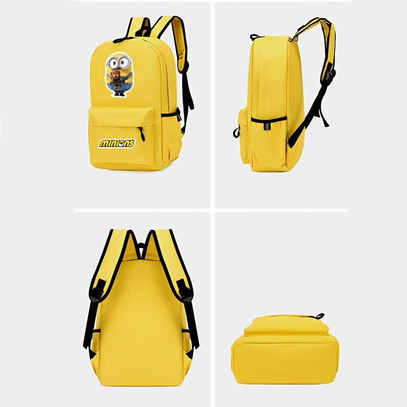 1pc Minions Polyester Backpack for Women - Adjustable Straps, Zipper Closure, Multi-Pocket Design, Cartoon Themed, Hand Washable, Positioning Print - Ideal for Travel & Gifts