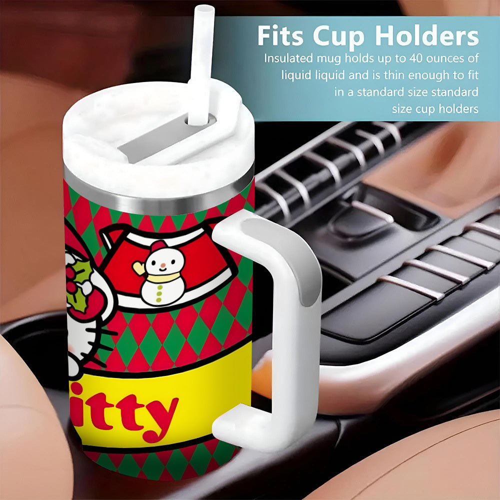 1pc For Hello Kitty Stainless Steel Tumbler with Lid and Straw, 40oz Vacuum Insulated Travel Mug, Durable Reusable Drinkware, with Lid and Straw for Car, Fitness, Outdoor Activities