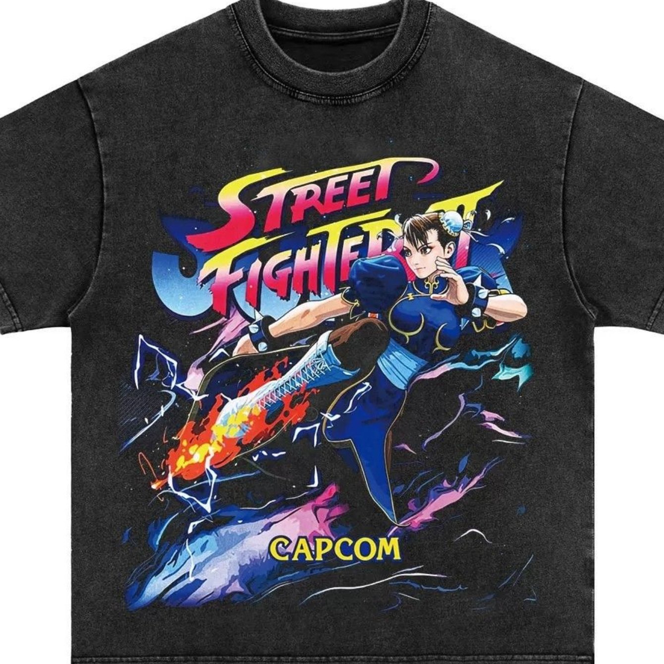 EWHSummer Vintage tee American retro streetfighter Chunli washed old heavy cotton loose short-sleeved t-shirt menDG004