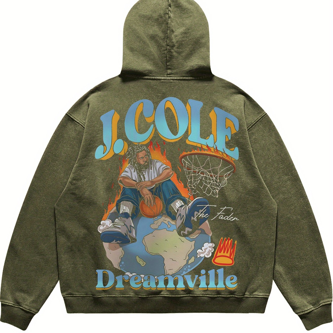 Retro Washed J Cole Street Basketball Flame Funny Men's Hoodie