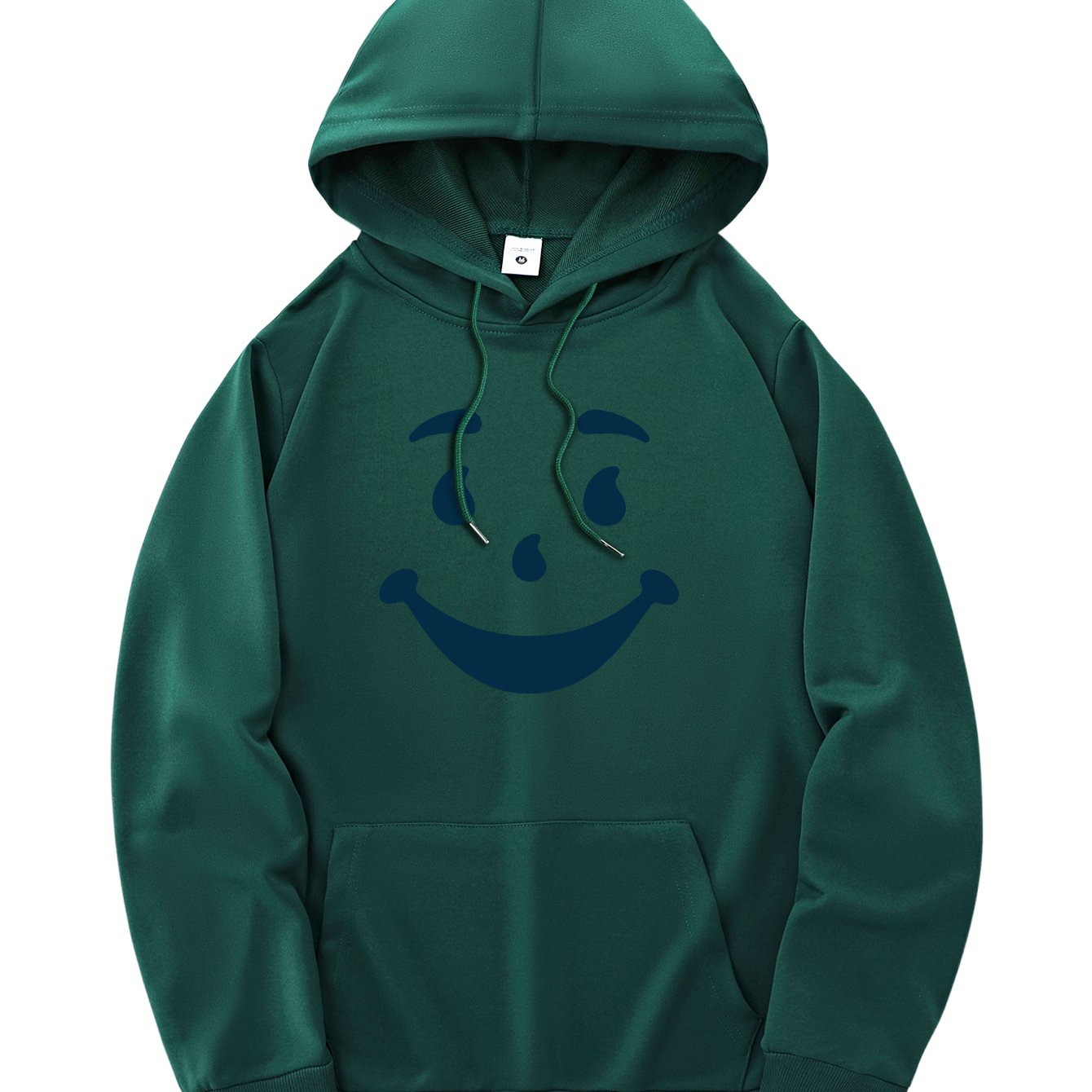 New and trendy thin Men's hooded sweatshirt, casual daily drawstring hooded sweatshirt with personality joyful face pattern, kangaroo pocket, Men's top