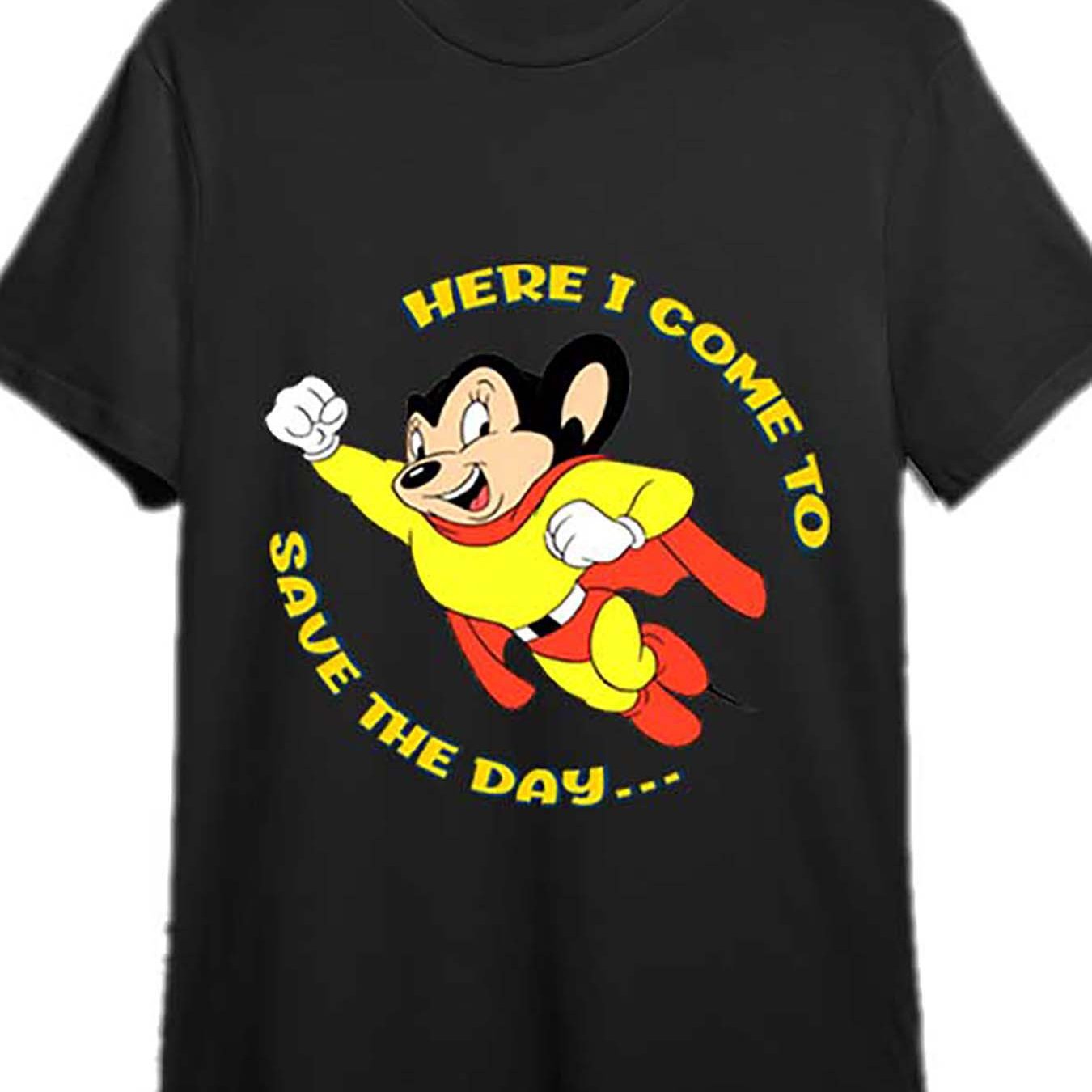 Mighty Mouse, here I come, to save the world! Classic t-shirt 334554 funny men's short sleeve printed T-shirt series, black PR