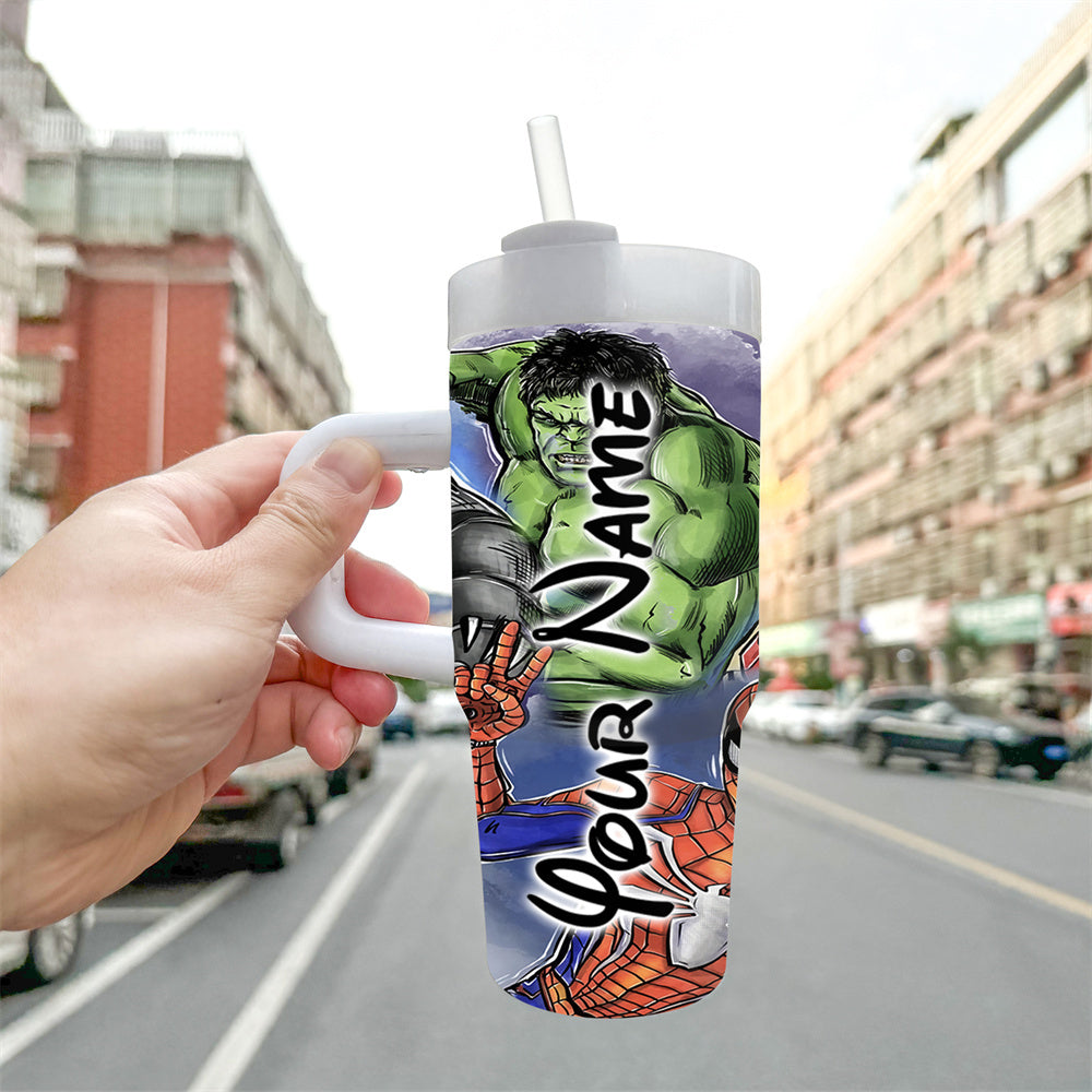 14oz Stainless Steel Tumbler with Handle and Straw, Cartoon Character Design, BPA-Free, Leak-Proof, Ideal for Coffee & Cold Drinks, with Handle and Straw, for Family & Friends, Perfect Gift for Christmas, Halloween, Valentine