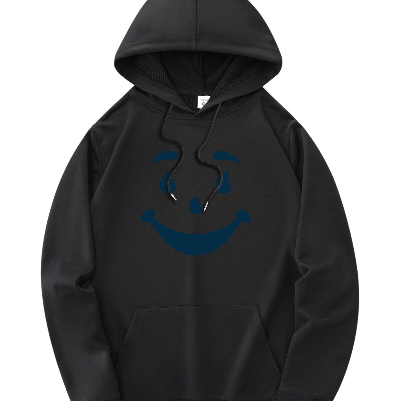 New and trendy thin Men's hooded sweatshirt, casual daily drawstring hooded sweatshirt with personality joyful face pattern, kangaroo pocket, Men's top
