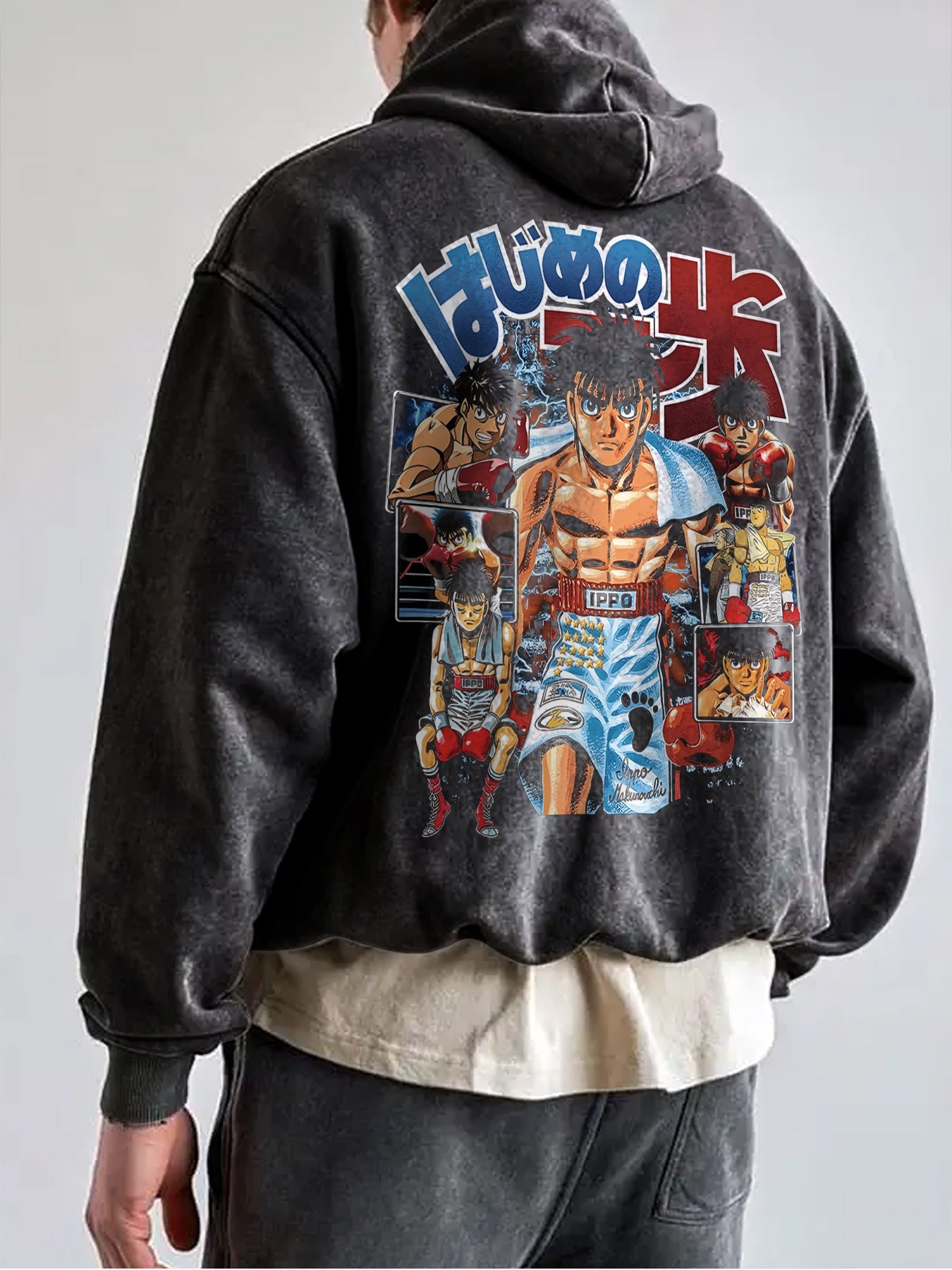 Vintage-Inspired Anime Graphic Hoodie with Boxing Scene Design - Cozy Polyester Blend, Long Sleeve Pullover for Men | Casual & Stylish Streetwear, Perfect for Casual Attire