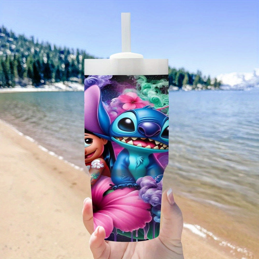 14oz Stainless Steel Tumbler with Straw, Cartoon Character Print, Vacuum Insulated Travel Mug, BPA-Free, Hand Wash Only, with Straw for Home, Car, Gift for Family and Friends
