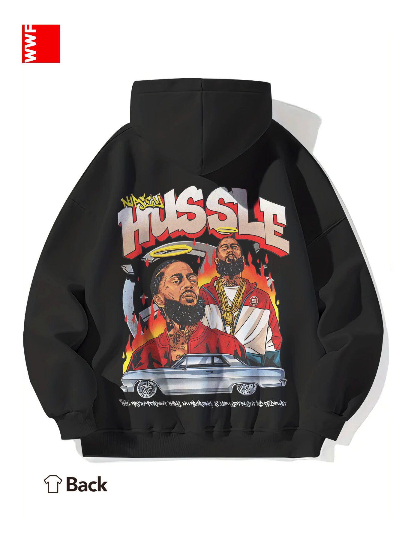 1pc Hussle BLK Graphic Hoodie for Men and Women - Cotton Blend Street Style Pullover with Drawstring, Long Sleeve, Kangaroo Pocket - Digital Heat Transfer Portrait Design, Regular Fit Hooded Sweatshirt for Casual Daily Wear