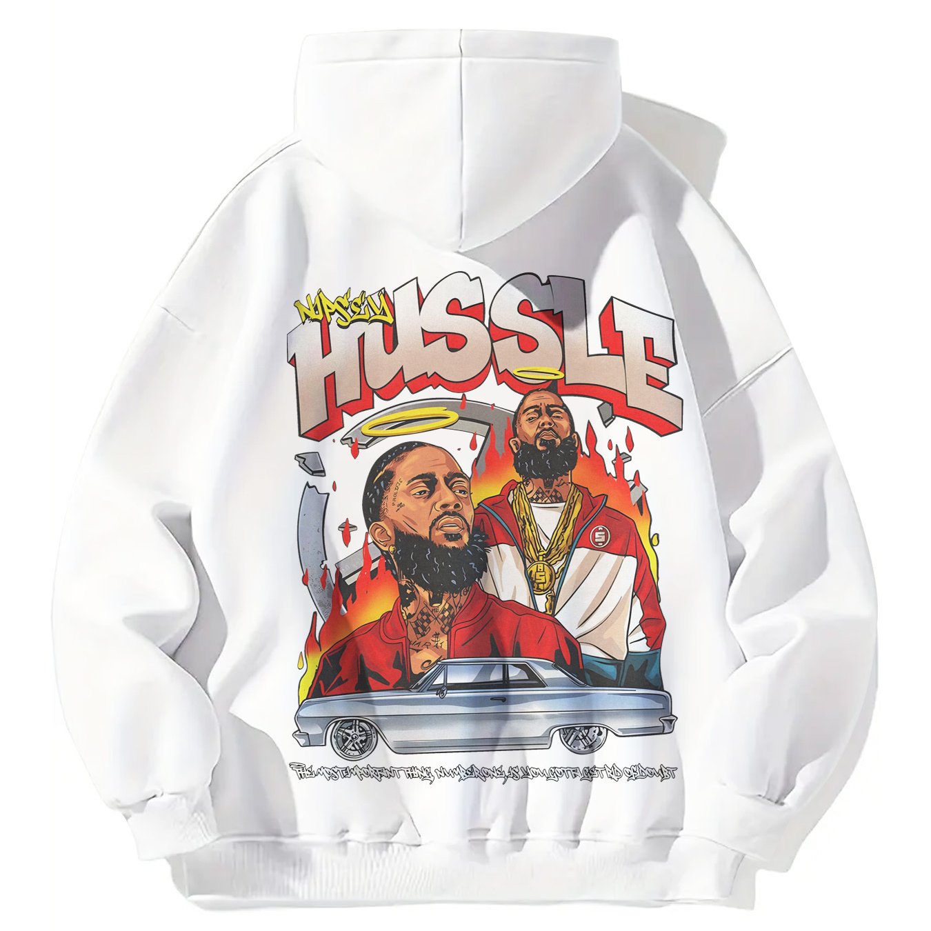 1pc Hussle BLK Graphic Hoodie for Men and Women - Cotton Blend Street Style Pullover with Drawstring, Long Sleeve, Kangaroo Pocket - Digital Heat Transfer Portrait Design, Regular Fit Hooded Sweatshirt for Casual Daily Wear