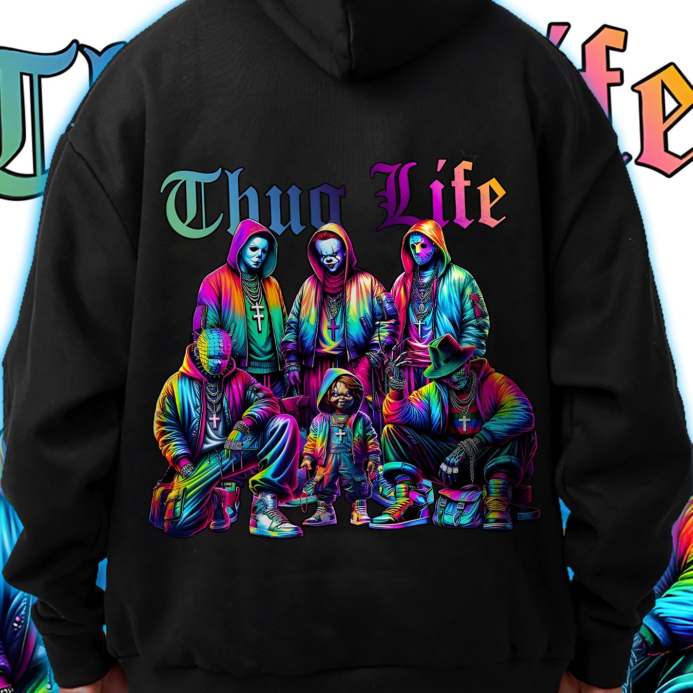 1pc Thug Life Graphic Hoodie for Men - Casual Polyester Pullover with Digital Print, Long Sleeve, Hooded, Regular Fit, All Seasons Comfort Hoodie