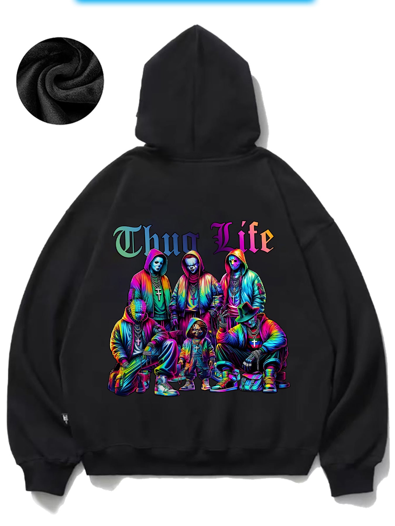 1pc Thug Life Graphic Hoodie for Men - Casual Polyester Pullover with Digital Print, Long Sleeve, Hooded, Regular Fit, All Seasons Comfort Hoodie
