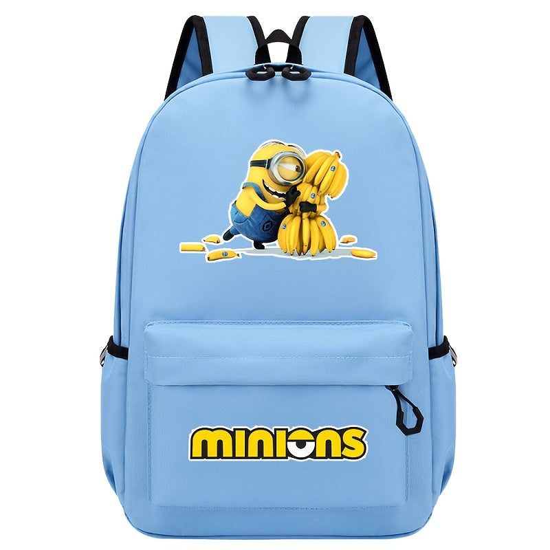 1pc Minions Polyester Backpack for Women - Adjustable Straps, Zipper Closure, Multi-Pocket Design, Cartoon Themed, Hand Washable, Positioning Print - Ideal for Travel & Gifts